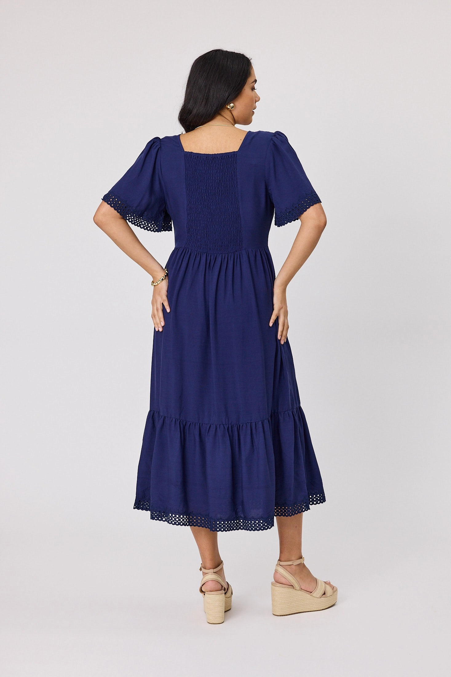 Gloss The Label Fortune Broderie Sleeve Dress Midnight Elegant Silhouette Versatile-Style