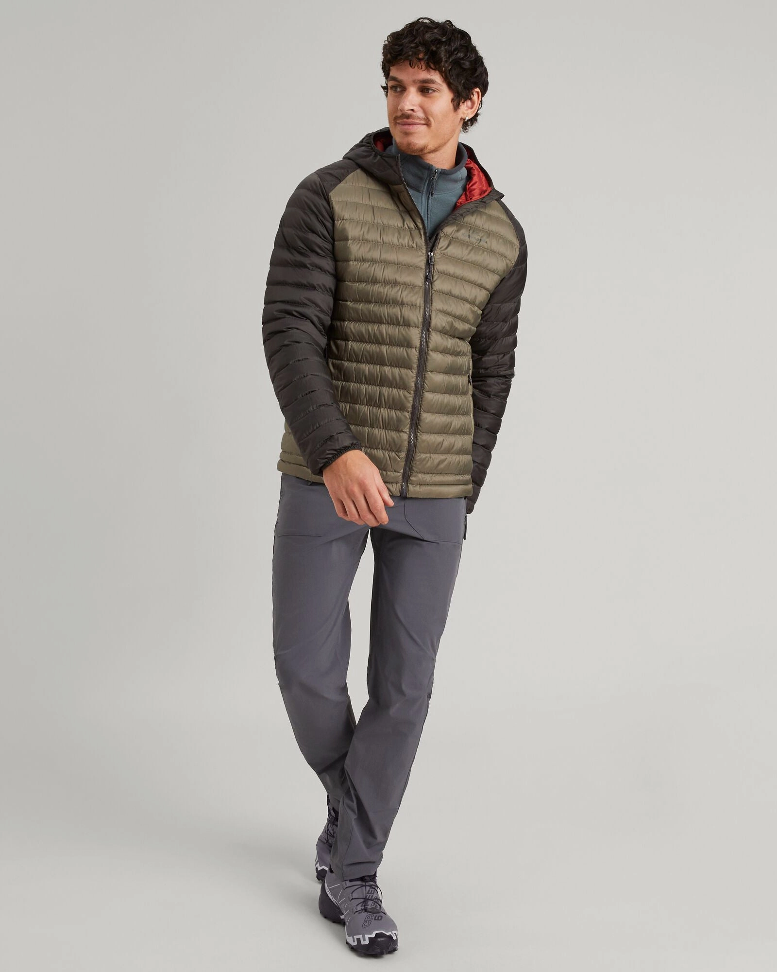 Sleek Comfort On The Go Layer Men's Heli R Hooded Down Jacket - Beech/Dark Moss