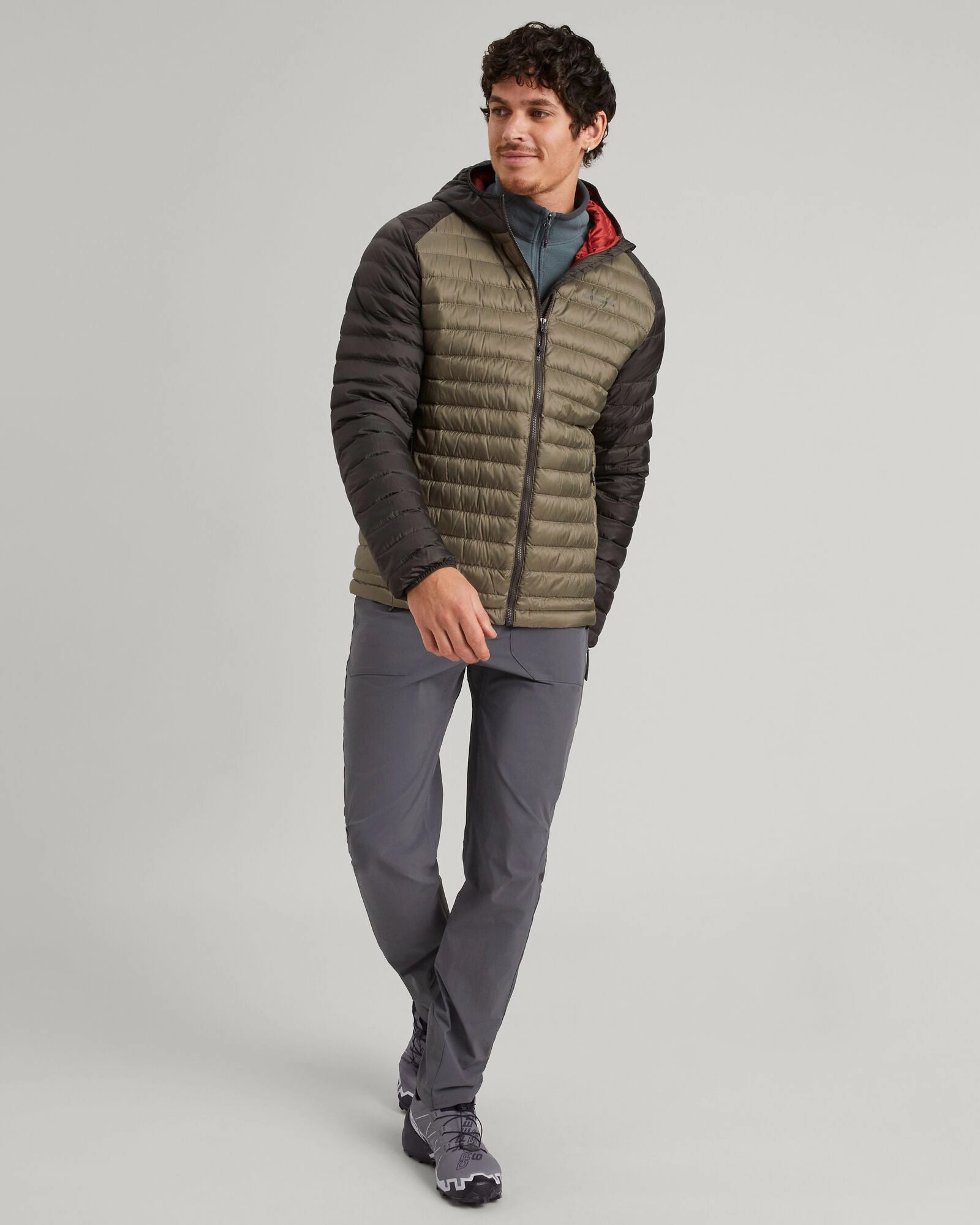 Men's Heli R Hooded Down Jacket - Beech/Dark Moss Flexible Insulation