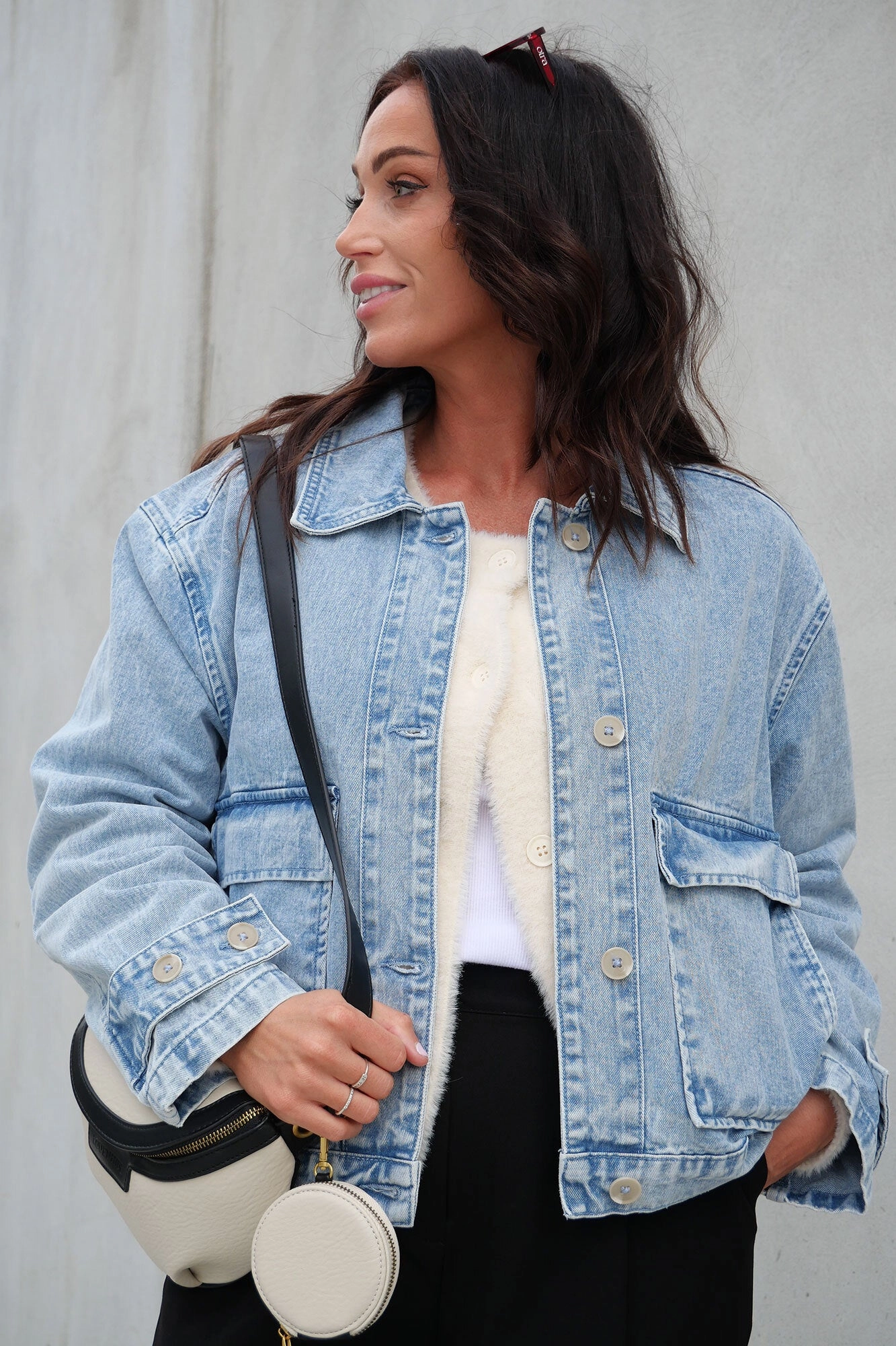 Shine On Label Eclipse Denim Utility Jacket Washed Blue Abrasion Resistant Shell Classic Casual Look