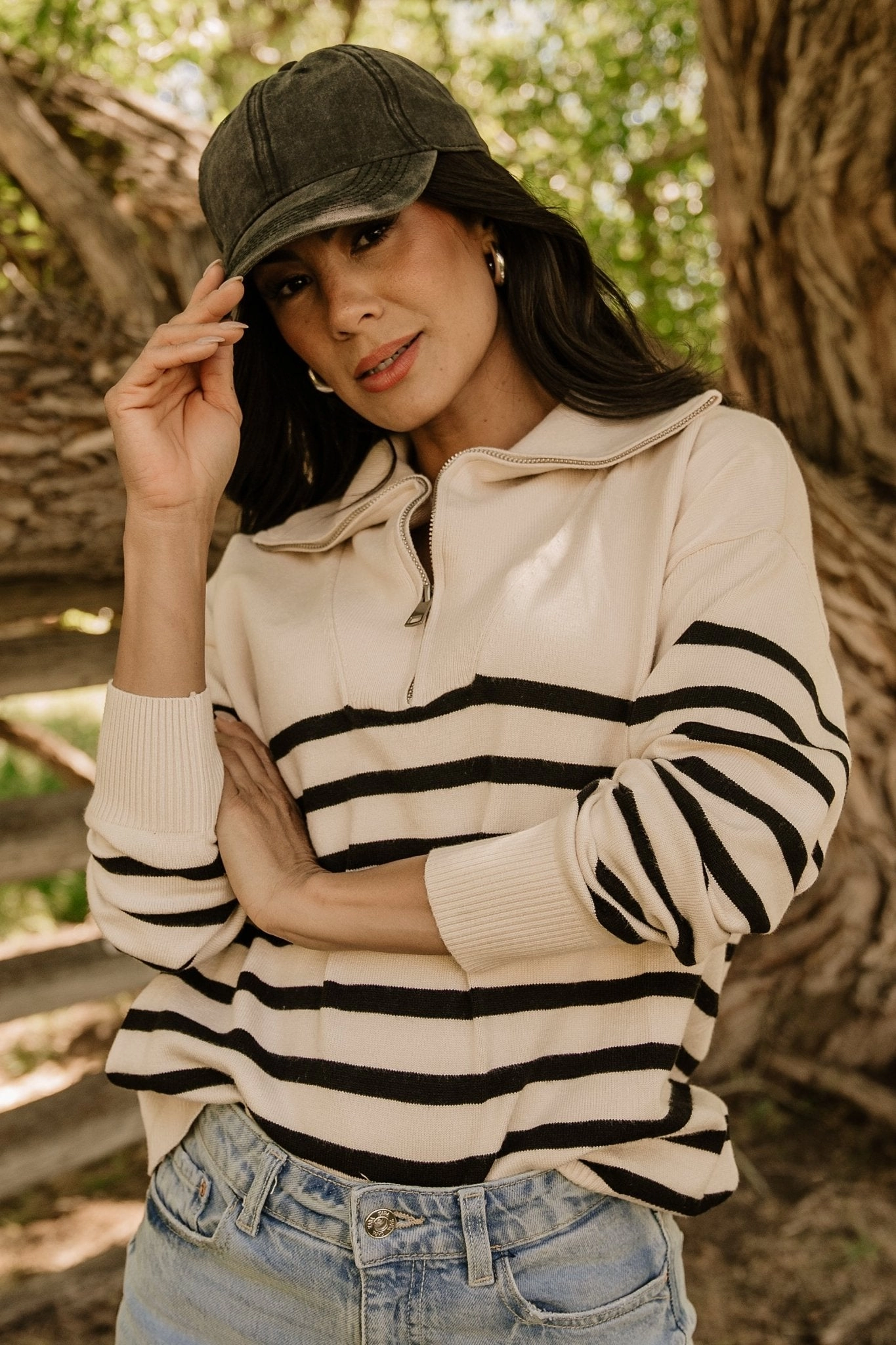 Sterling Half Zip Sweater | Beige   Black Snuggle Ready Comfy Winter Wear