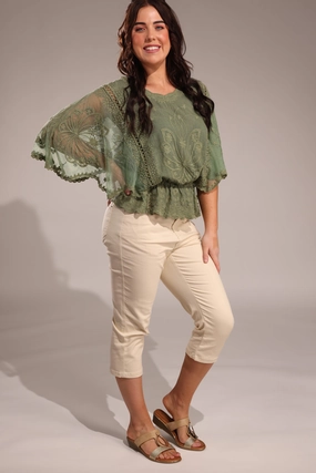 Workwear Ready Soft Fabric Stretch Cotton blend MId Calf Jeans | ECRU | 6923A1