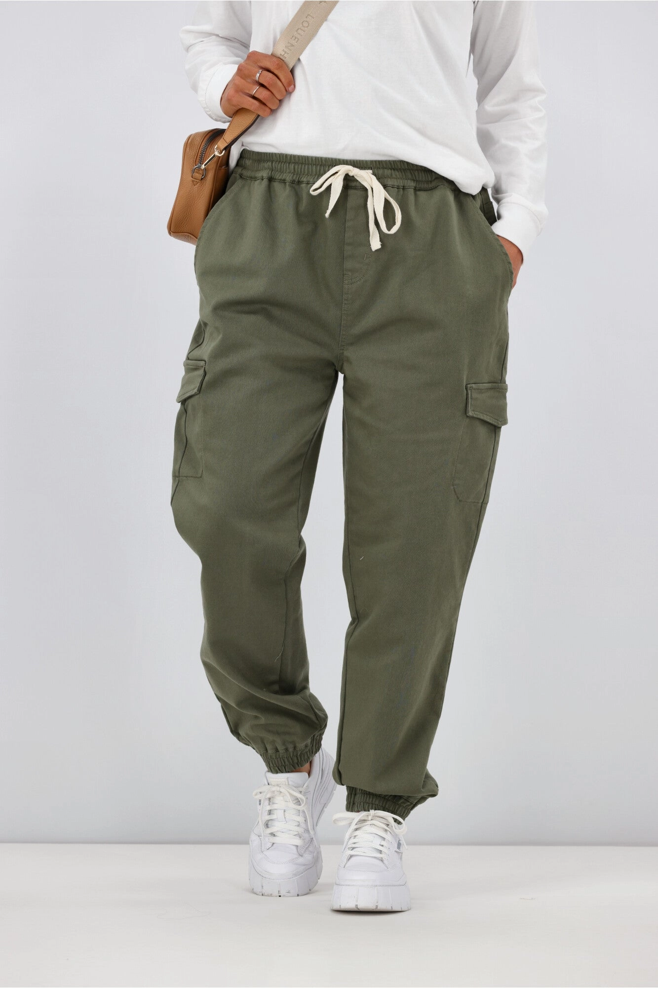 Betty Basics Connecticut Cargo Jean Khaki Silicone Hem Trim Matte Finish