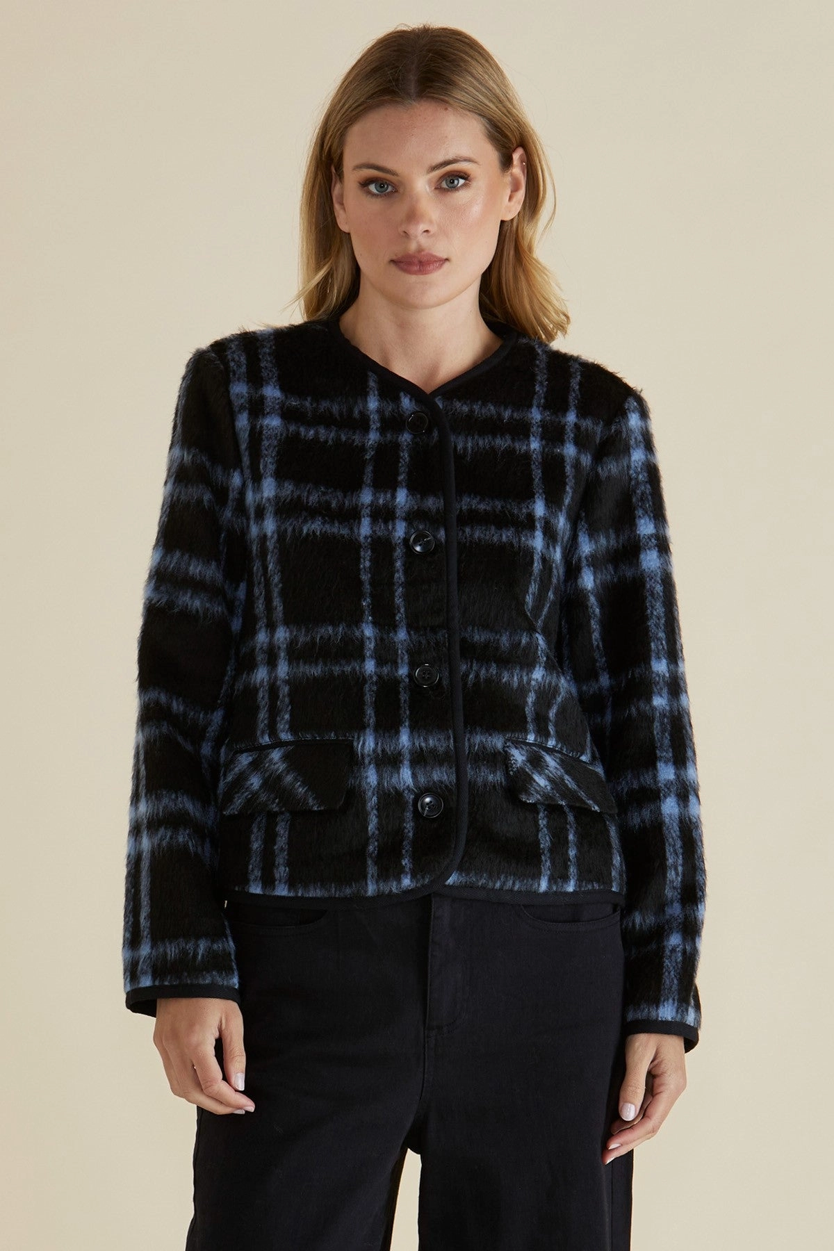 Betty Basics Charlie Check Jacket Blue Check Weatherproof Barrier