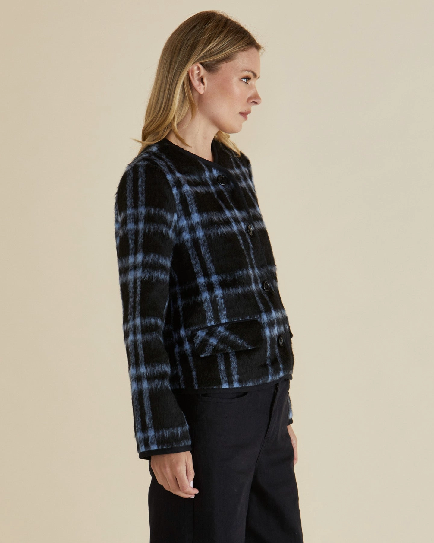 Betty Basics Charlie Check Jacket Blue Check New Cut Stay Dry Interior