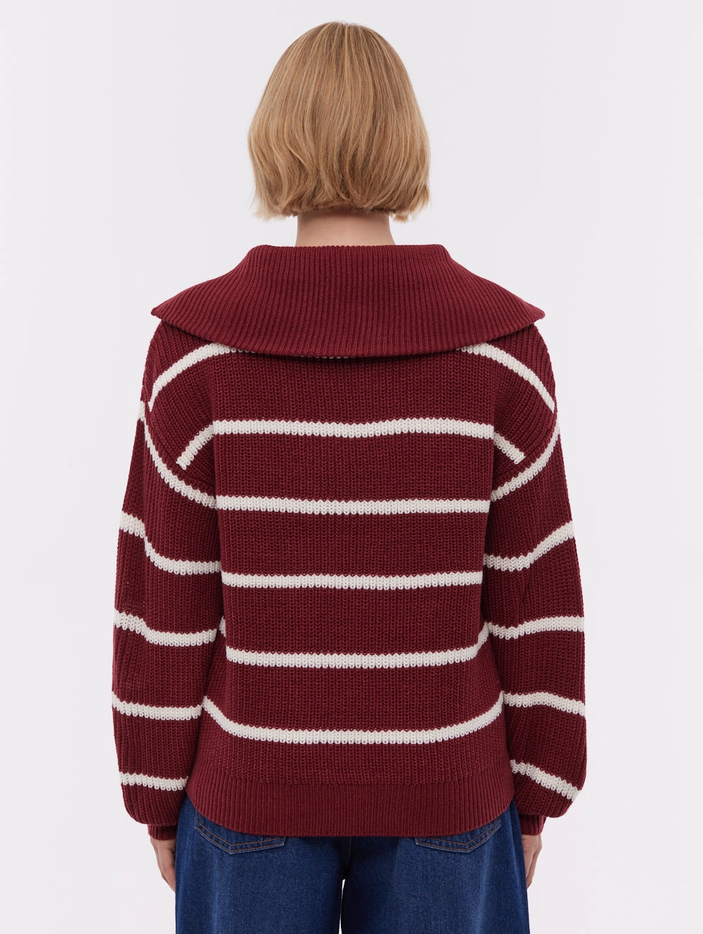 FadeResistant Coating Compression Fit Margita Striped Zippered Funnel Sweater - Red