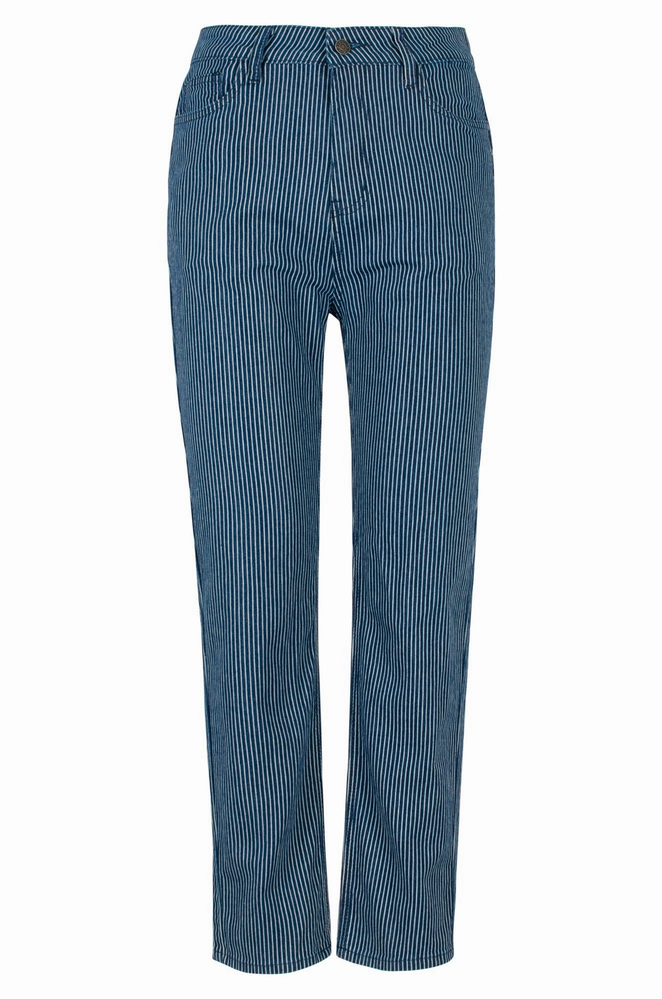 Breathable Brunch Outfit Elegant Formal Stripe Denim Short Jeans | Indigo Sky Stripe | 6891B1