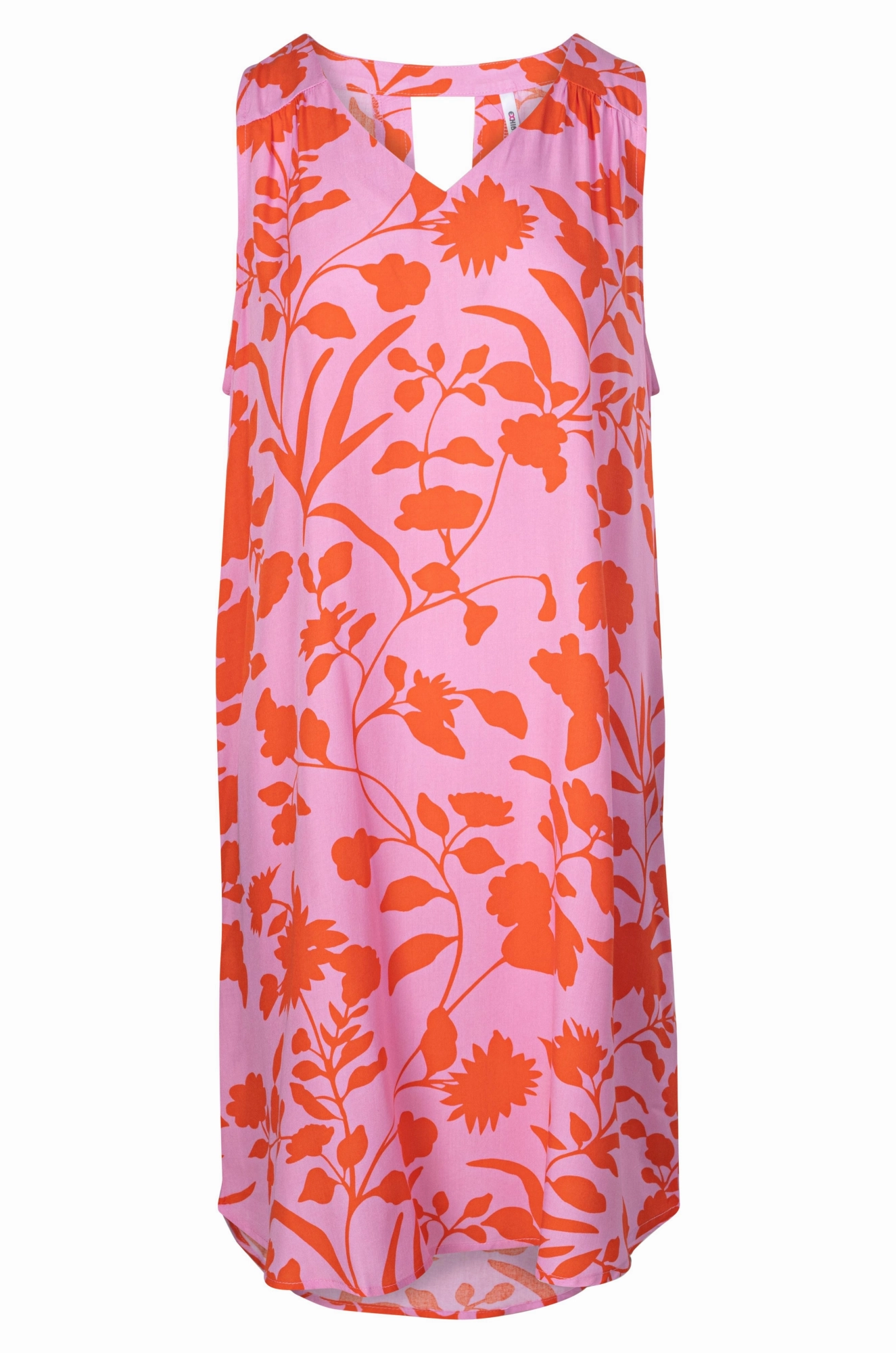 Summer Ready Shared Moment V neck Dress with keyhole back | Pink Orange Flower | 3351A1