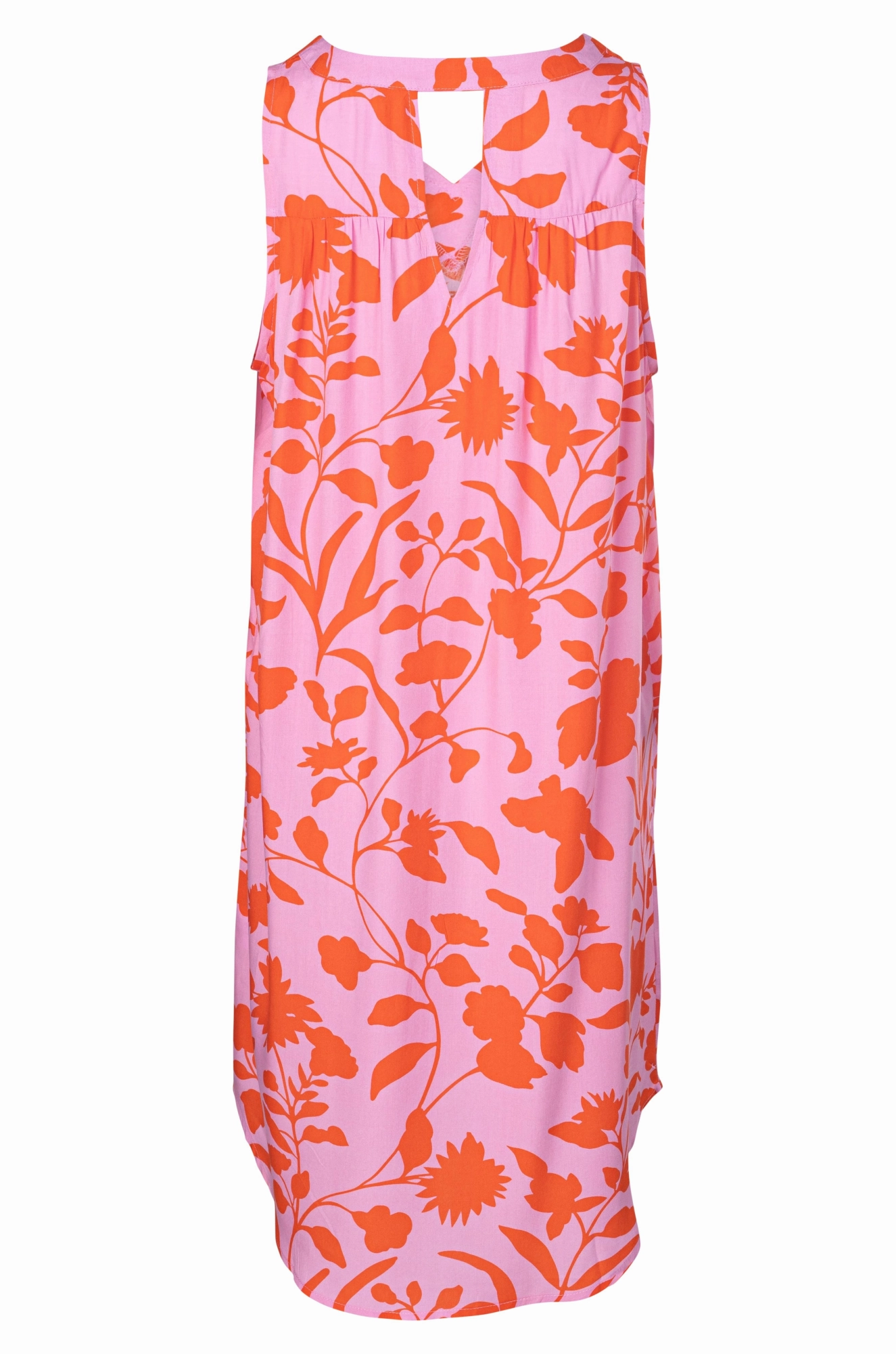 Gentle Glow Versatile Layer Wear V neck Dress with keyhole back | Pink Orange Flower | 3351A1