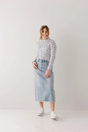 'Laura' Petite Length Denim Midi Skirt FINAL SALE Weekend Style