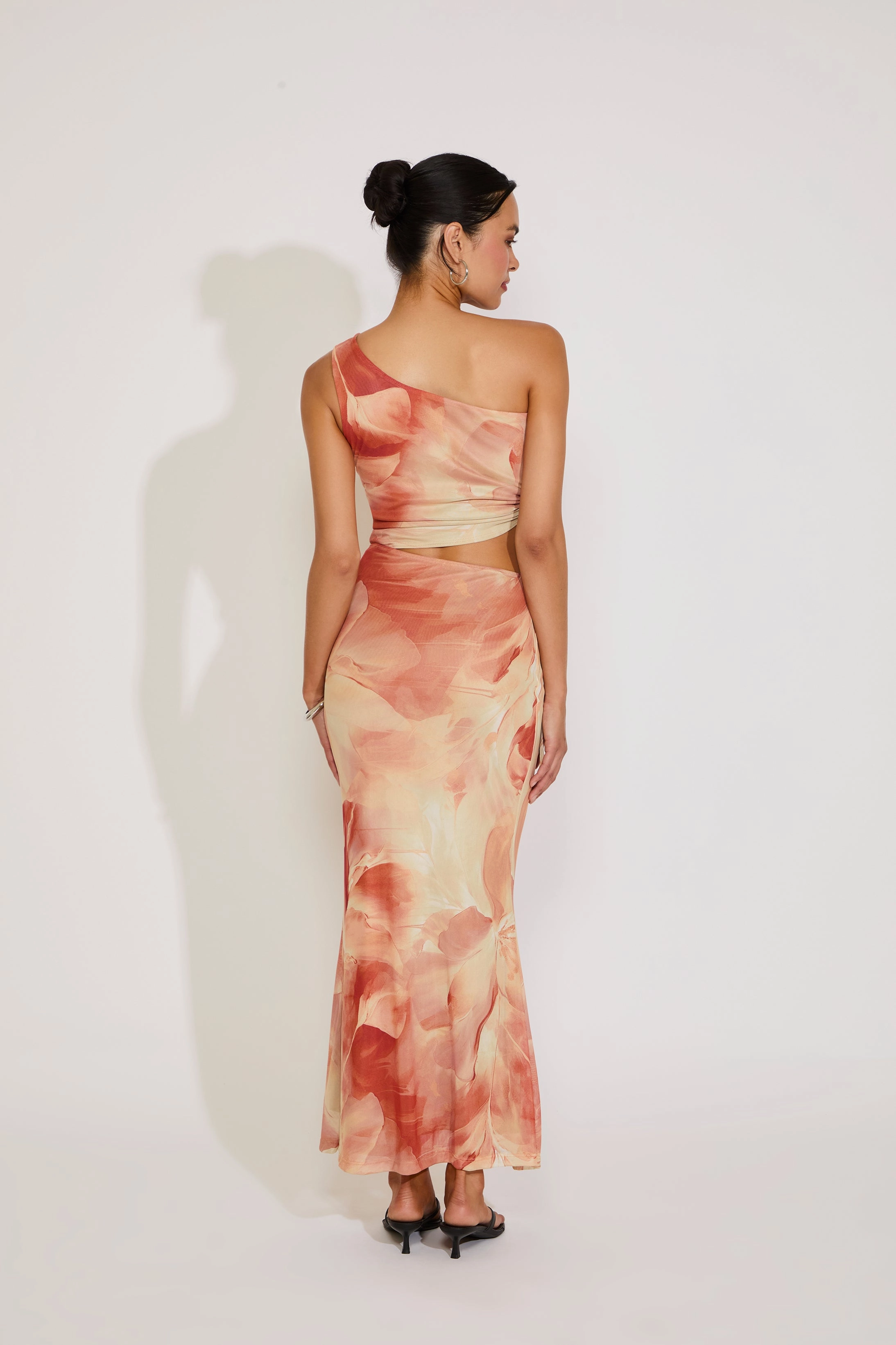 ONE SHOULDER ORCHID PRINT CUTOUT MAXI DRESS Refined Style