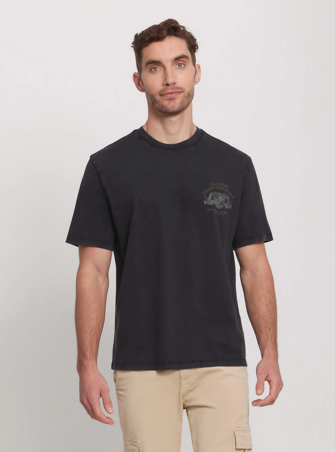 EcoFriendly Dye Process Water resistant coating Guess Originals Black Letterman T-Shirt