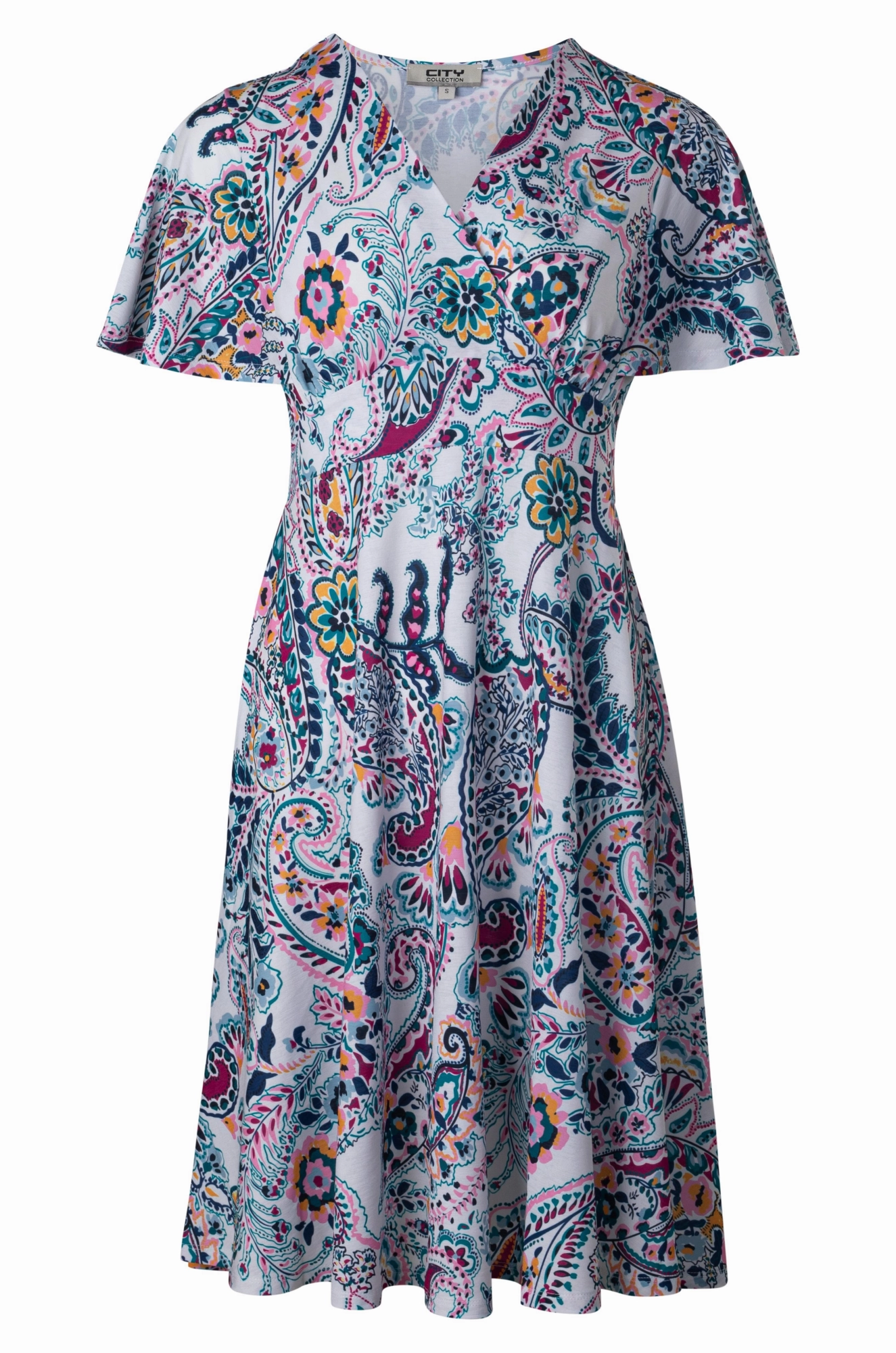 Art Soul City Essential V neck crossover Dress | PINK PAISLEY | 7433A1