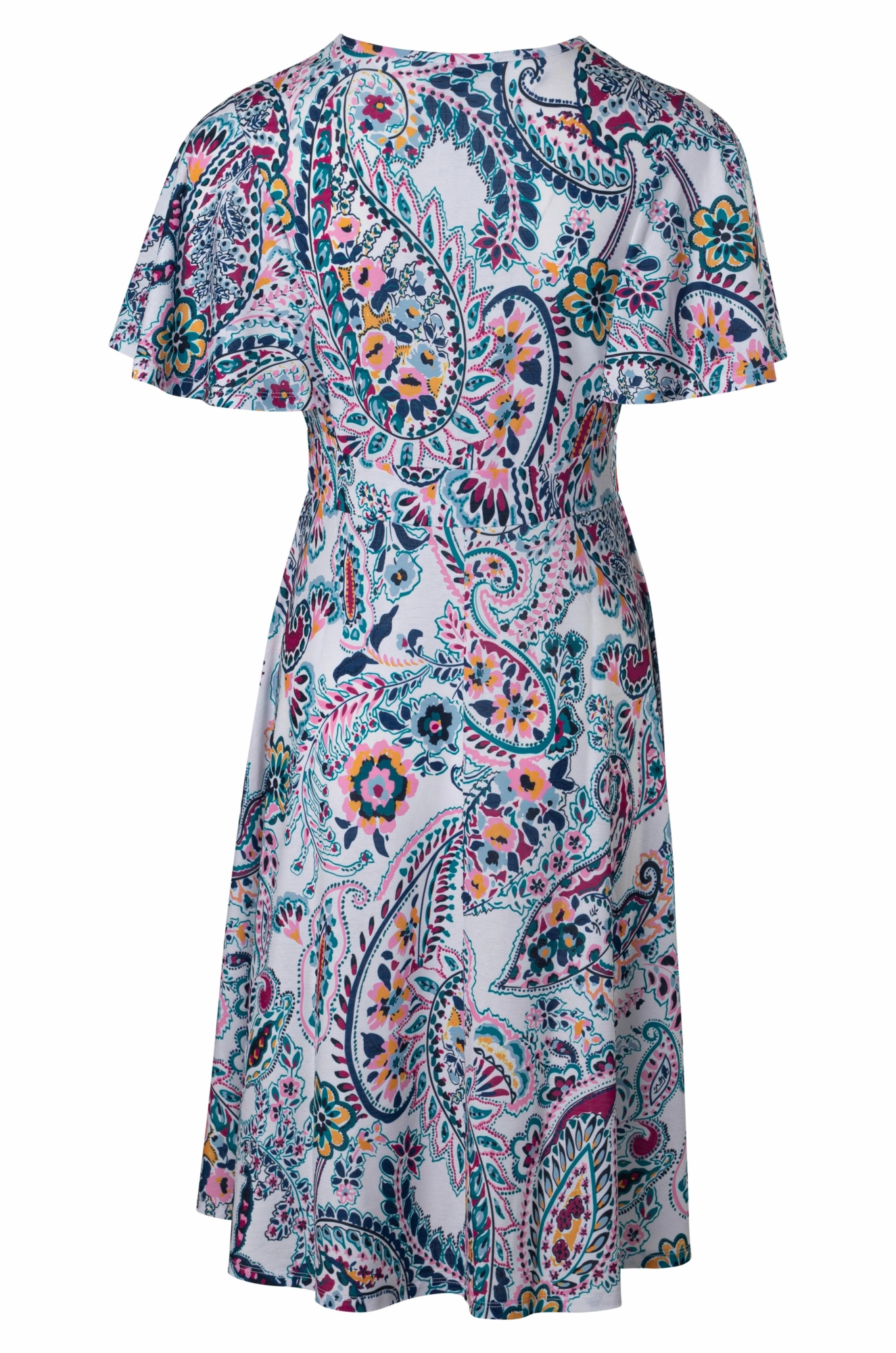 DeepPocketStyle Slit-Hem V neck crossover Dress | PINK PAISLEY | 7433A1