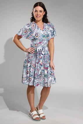 Soul Warm Flowy Layers V neck crossover Dress | PINK PAISLEY | 7433A1