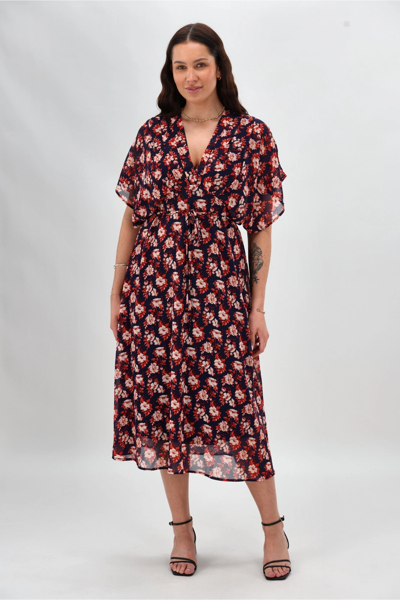 Striped-Pattern Gloss The Label Jordyn Empire Line Dress Blue Red Floral