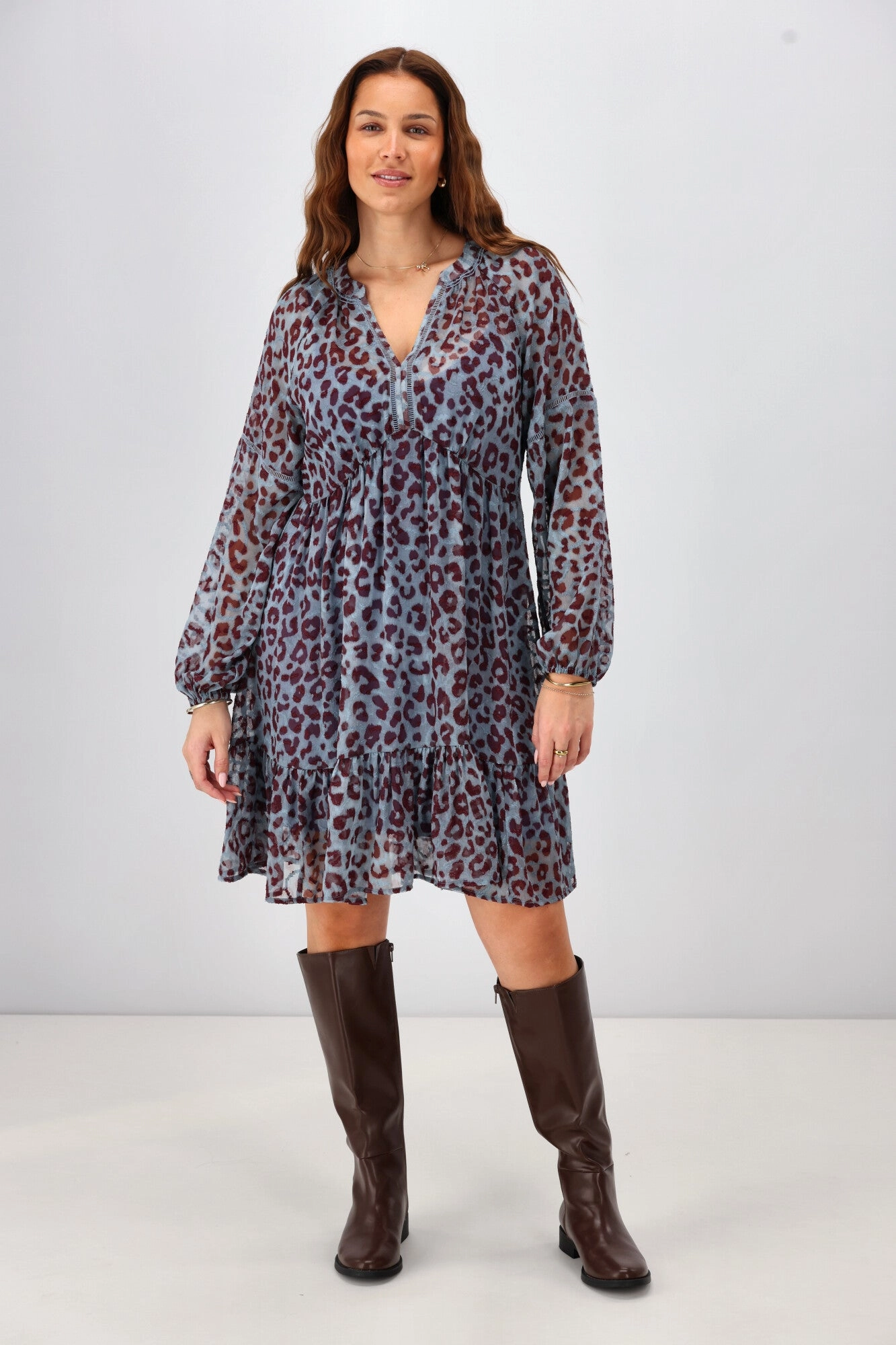 Sleek And Stylish Gloss The Label Anais Empire Line Dress Blue Animal Print