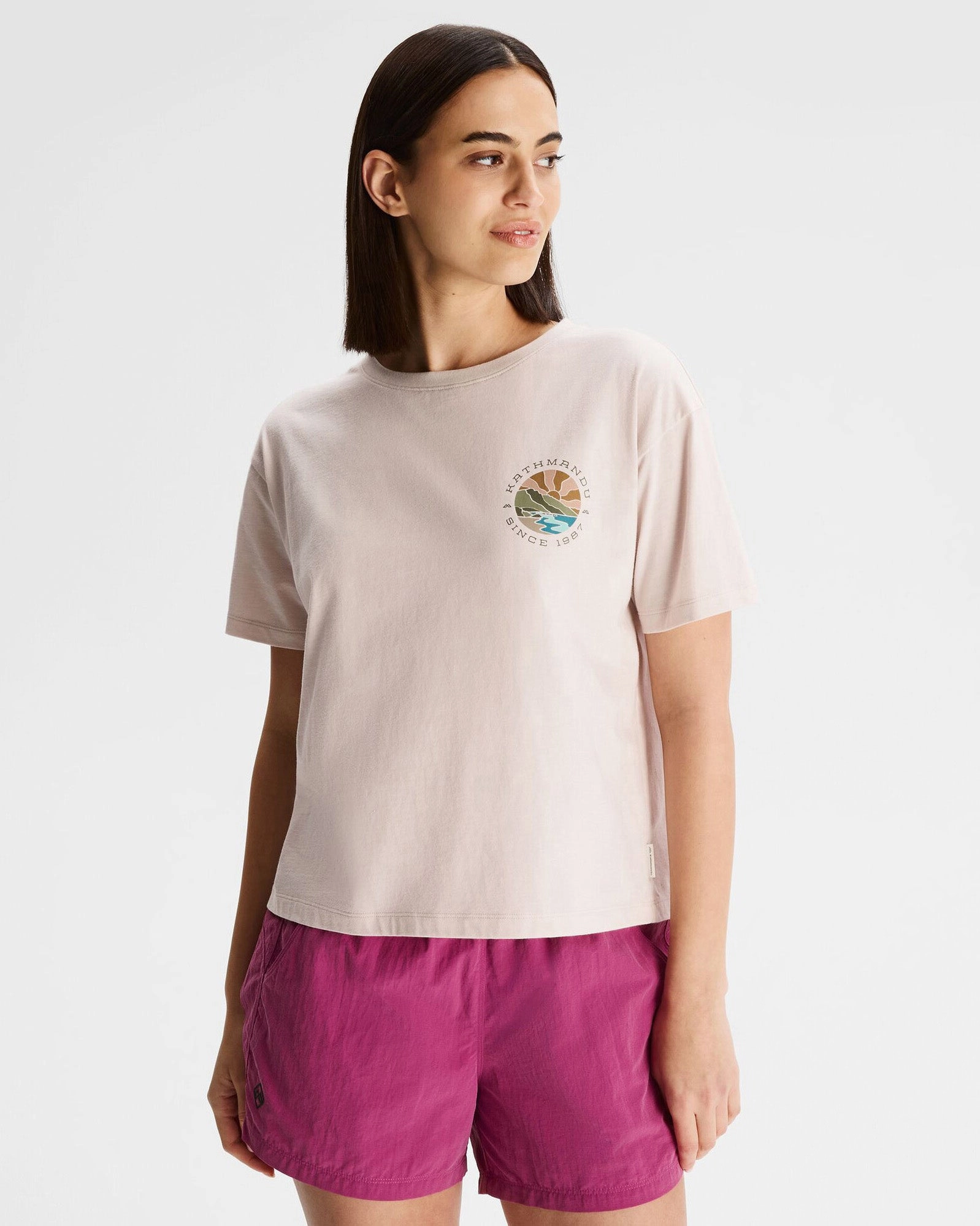Silicone Print Detail Everyday Comfort Women's Kathmandu Logo Sunburst Organic Cotton T-shirt - Shroom