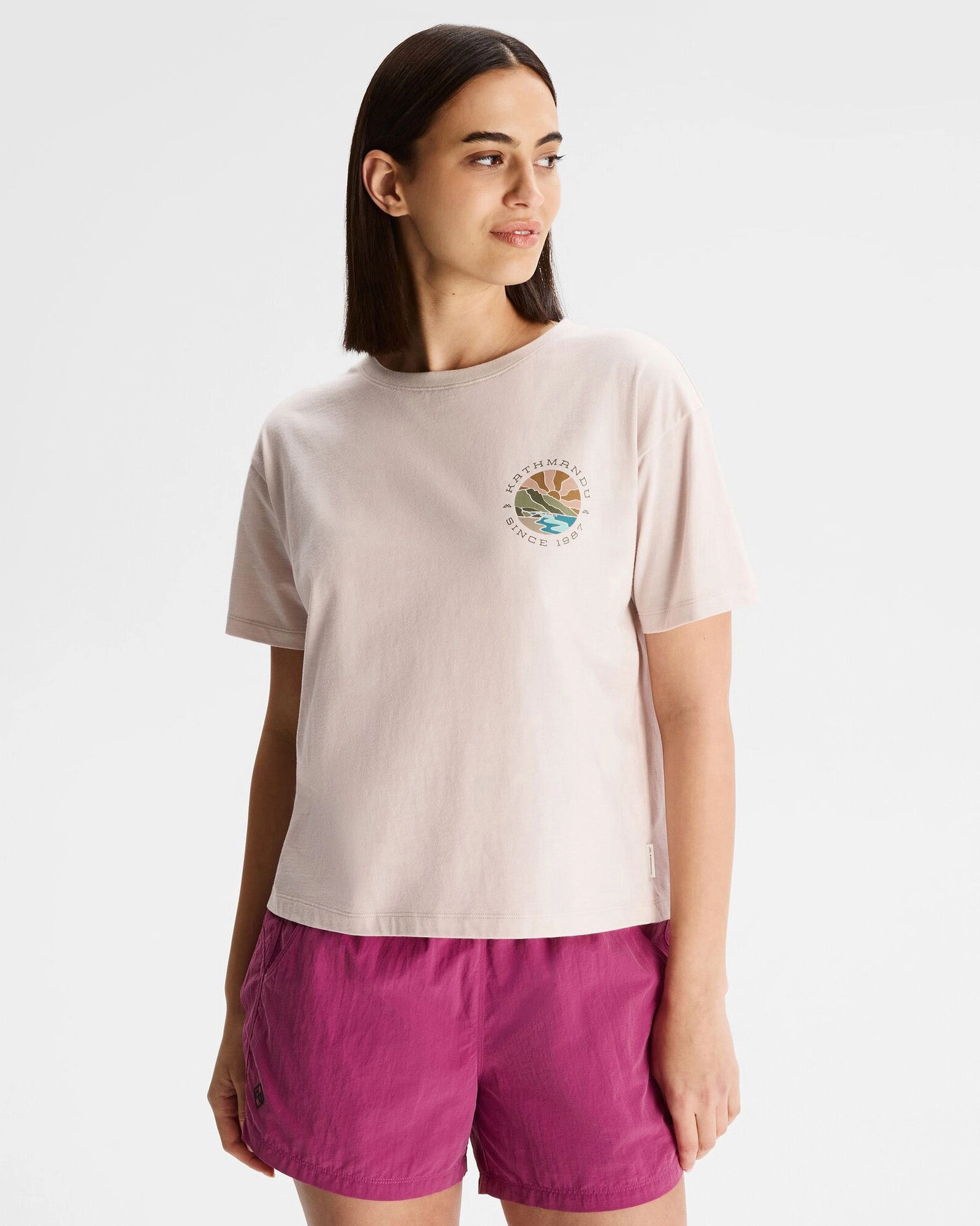 Long Sleeve Polo Women's Kathmandu Logo Sunburst Organic Cotton T-shirt - Shroom
