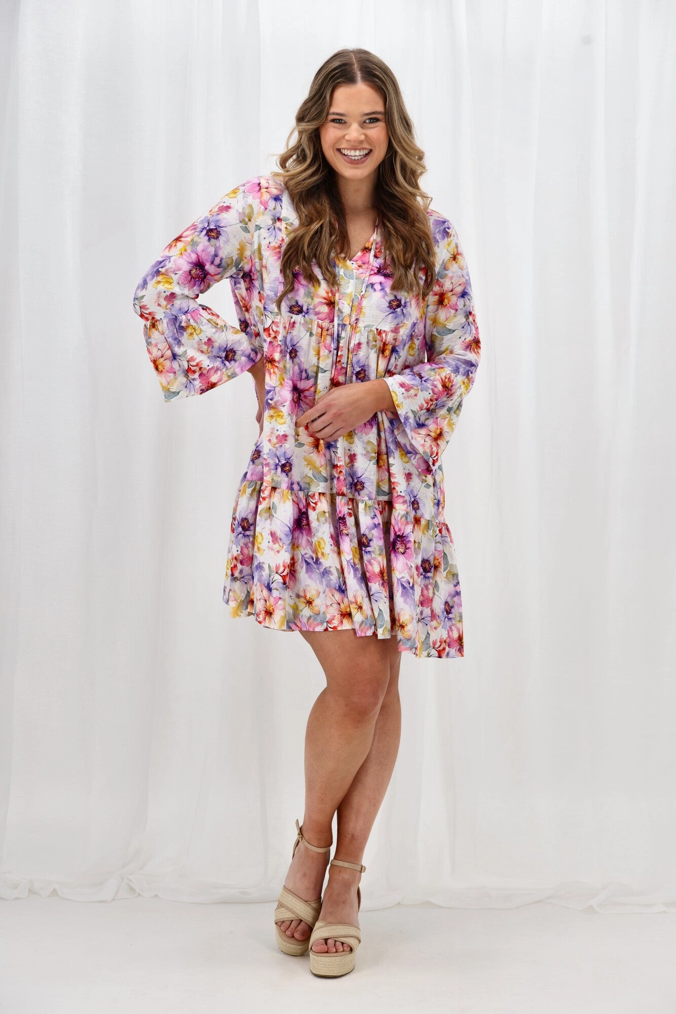 Easy-to-style casual dress Subtle Glow Sunday Boho Joelle Mini Dress Print Lilac Floral