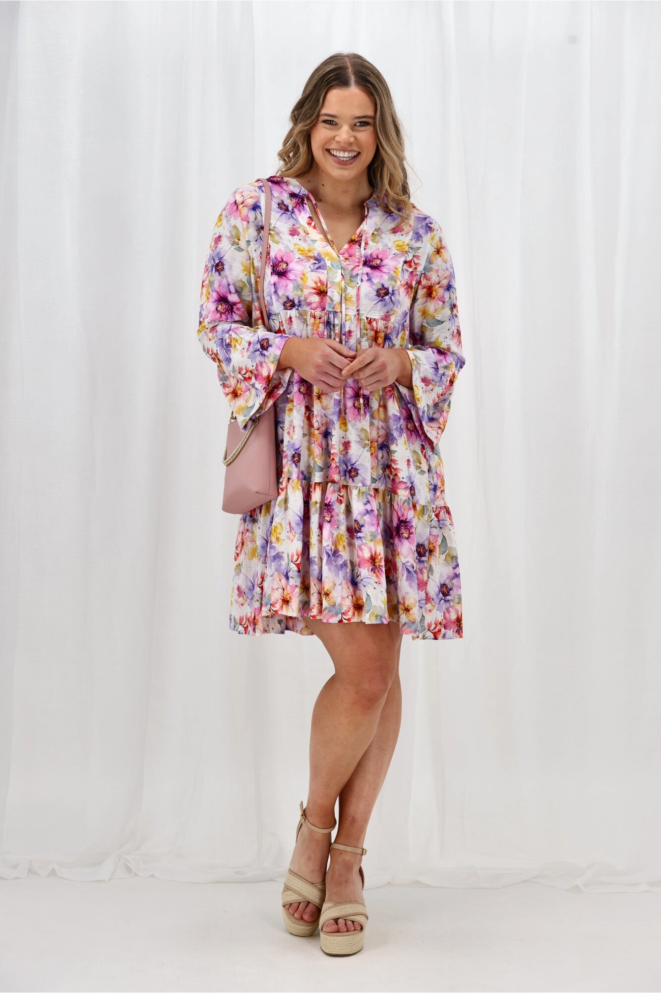Shared Glow Sunday Boho Joelle Mini Dress Print Lilac Floral