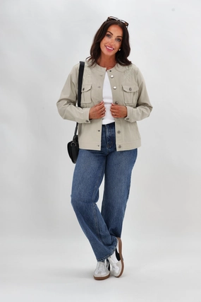 Seamless construction Anti Pilling Texture Sunday Boho Teller Embroidered Yoke Jacket Natural