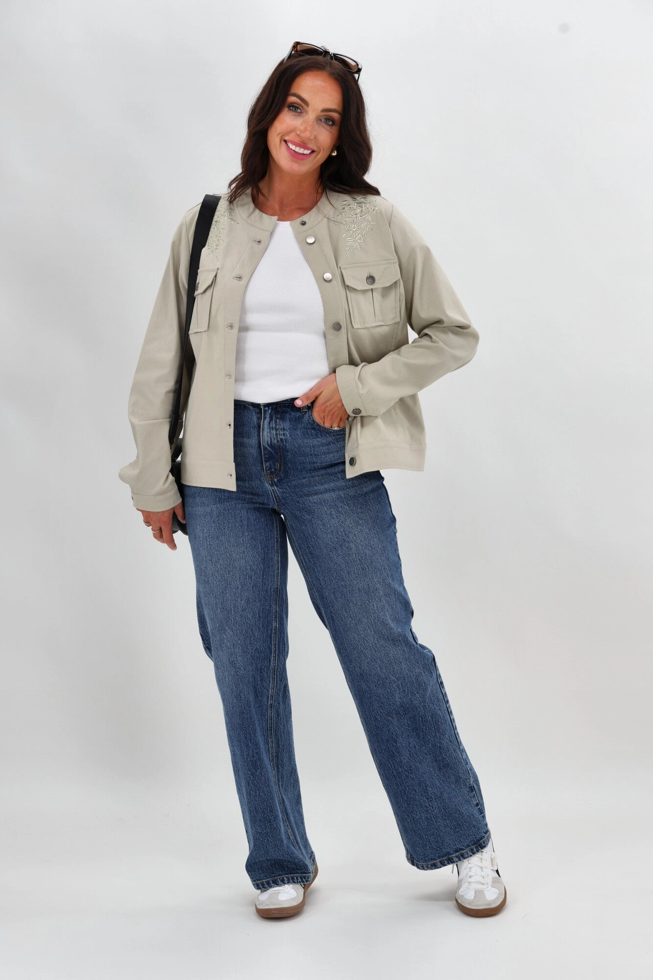 Sunday Boho Teller Embroidered Yoke Jacket Natural Simple Comfort