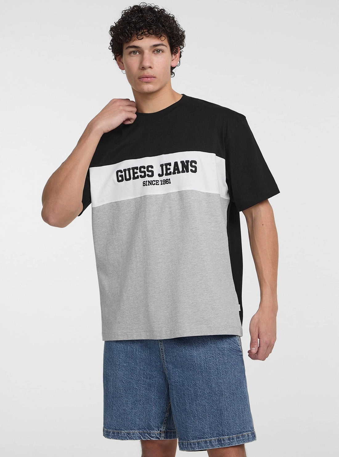 Guess Jeans Eco Grey Oversized Striped T-Shirt Adjustable Hem Toggles WindproofBarrierTechnology