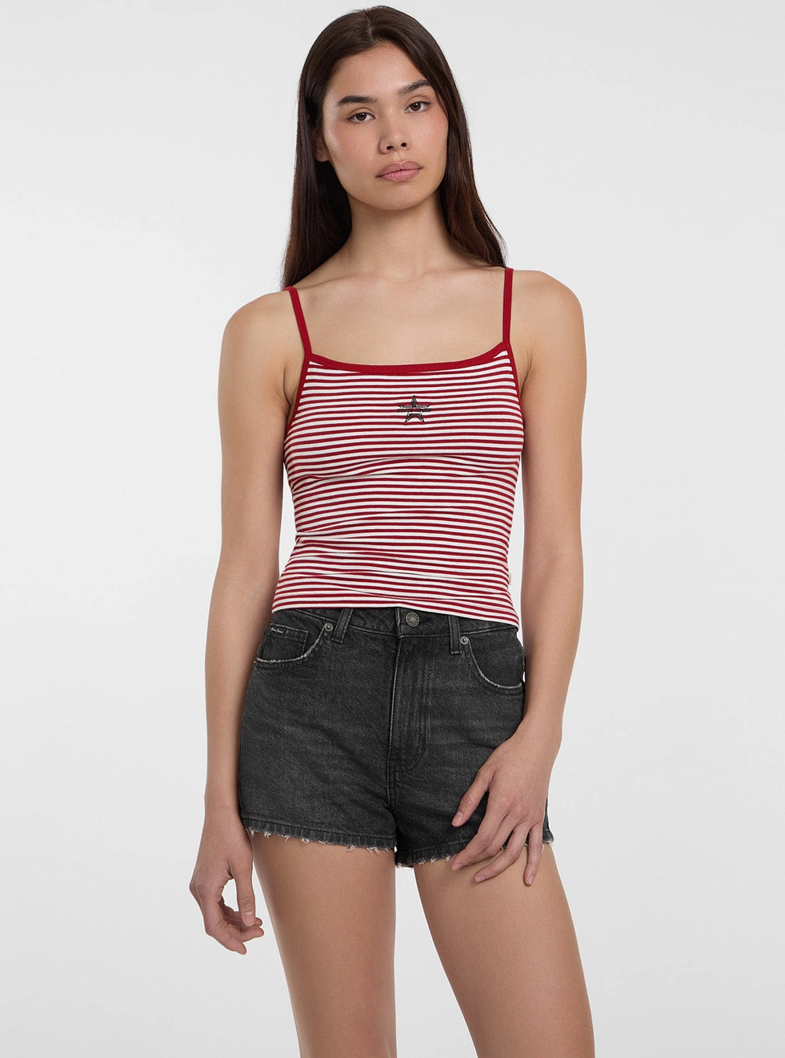Compact TravelFriendly Design Guess Jeans Eco Red Striped Star Tank Top