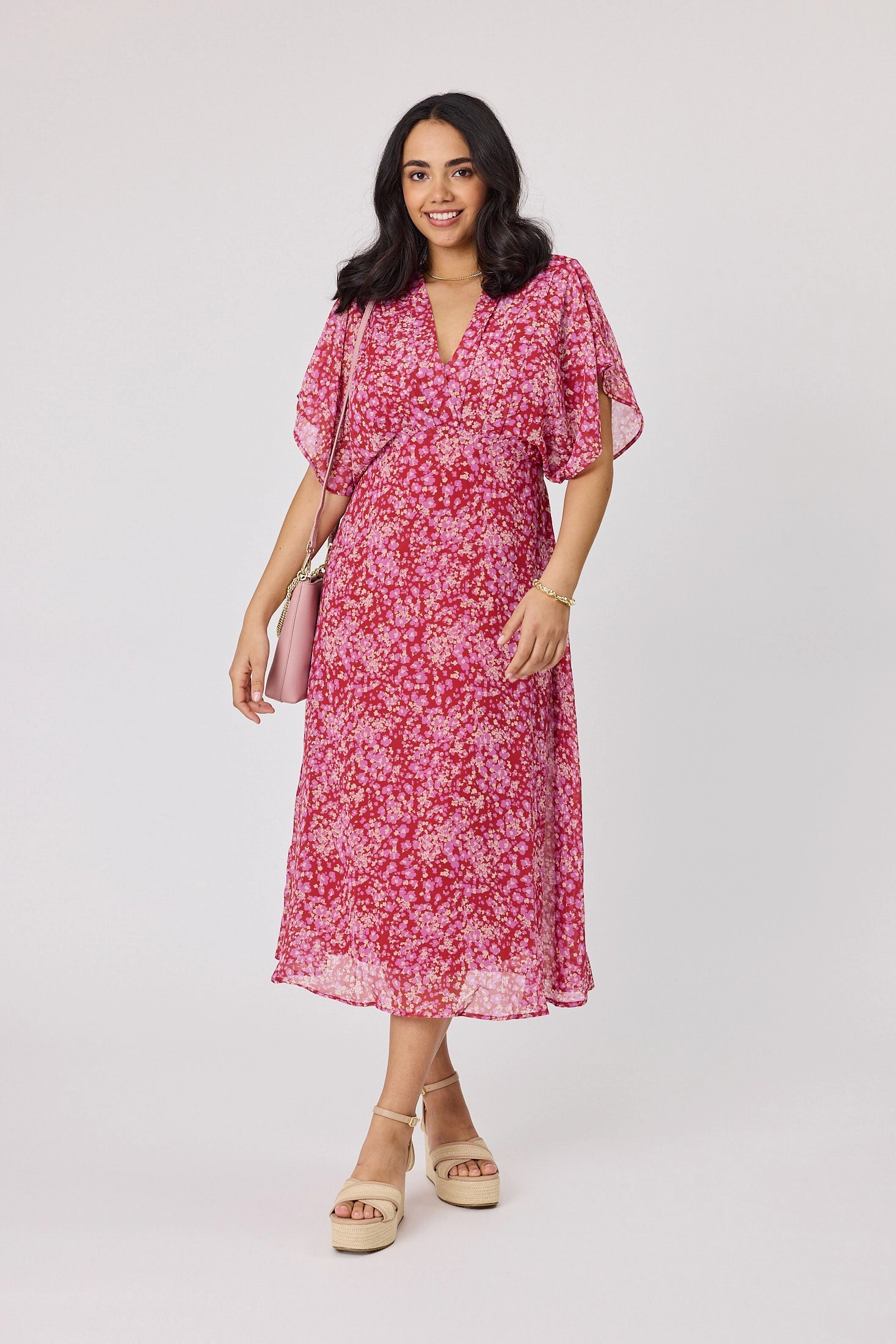 Gloss The Label Jordyn Empire Line Dress Red Pink Floral Gentle Motion