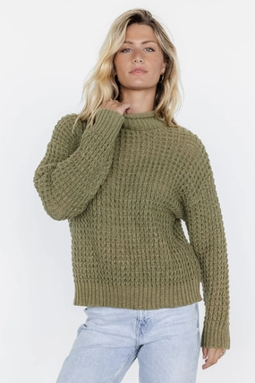 Soft Touch Texture Quick Dry Performance Syracuse Chunky Knit Sweater | Dusty Olive