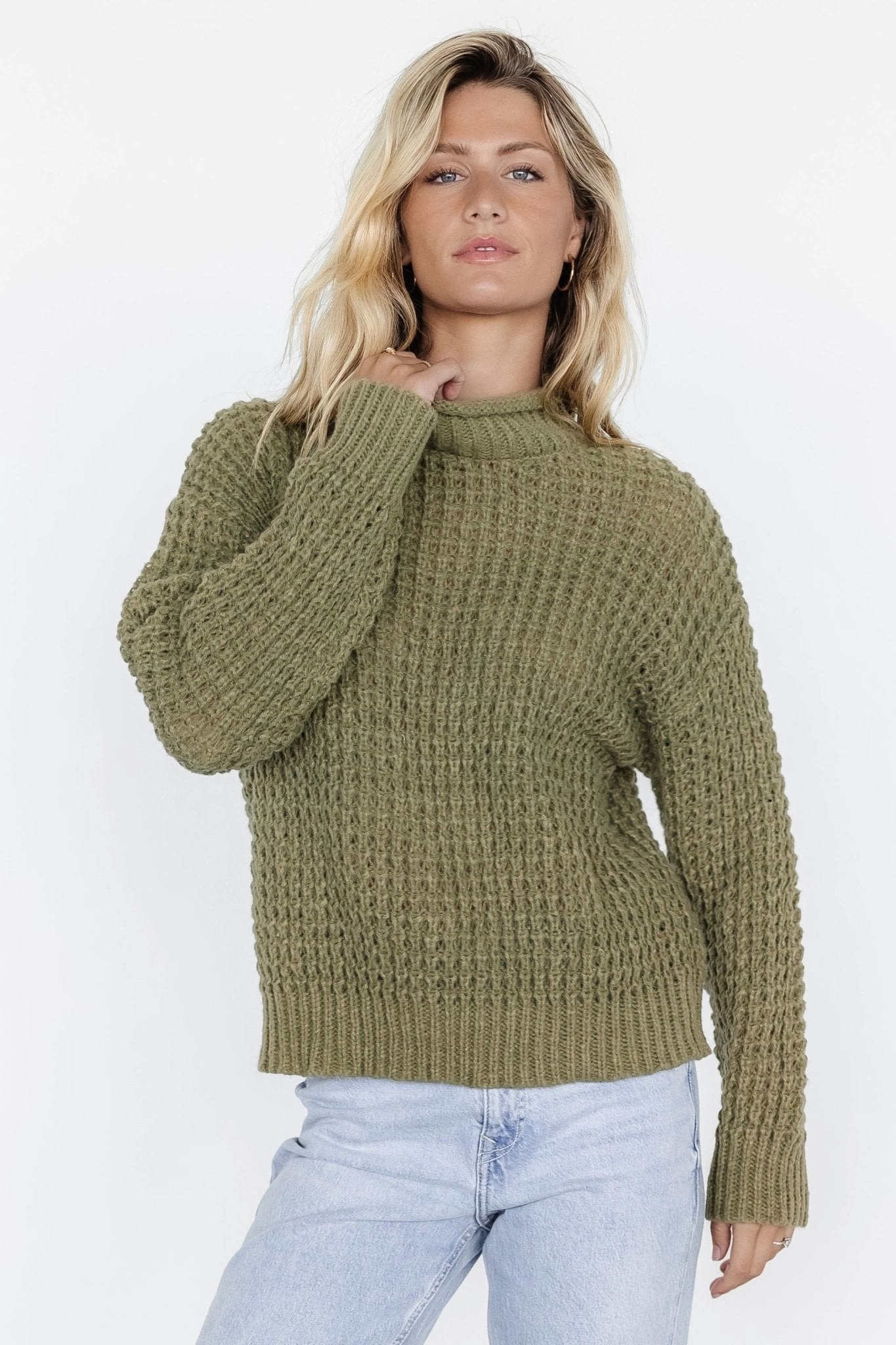 Roomy Comfort Syracuse Chunky Knit Sweater | Dusty Olive