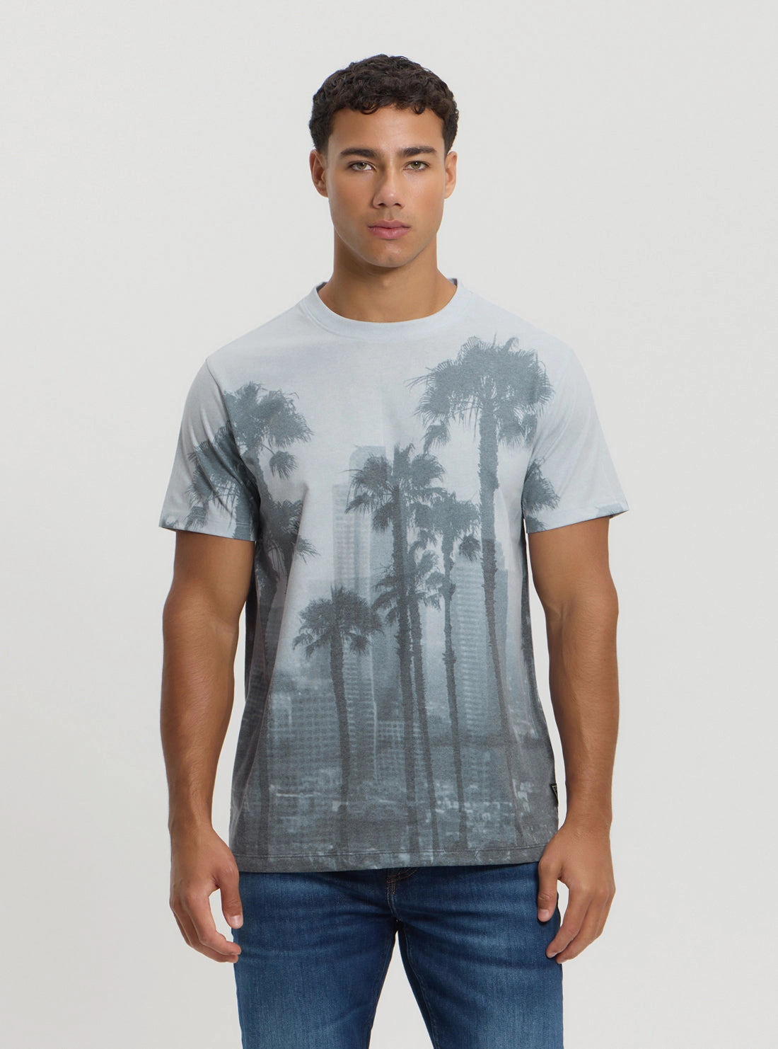 Grey Palm Print T-Shirt FrenchTerryTexture NonIrritating