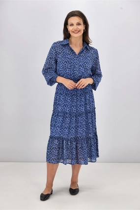 Gloss The Label Viviana Tiered Dress Azure Floral Lace Soft Basic Shape