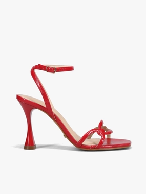 Strappy Sandals Peep Toe Sandals for Party Clarissa Vermelho Verniz Glossy