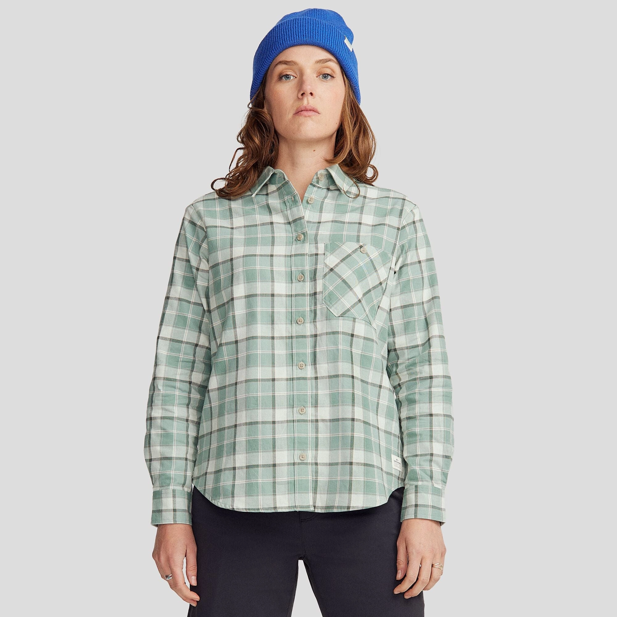 Women's Fyfe L/S Shirt - Deep Forest Plaid Smart Layering Gym Companion