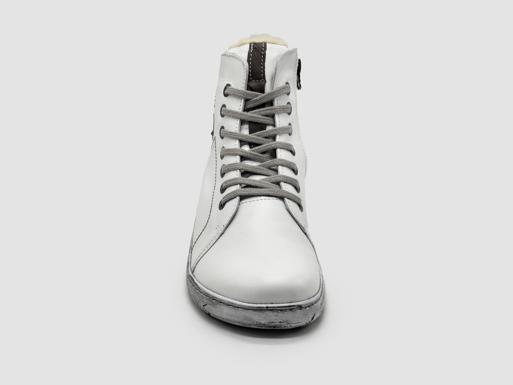 Heavy Duty Women's Original Thick Wool-Lined Zip-Up Leather Boots - White