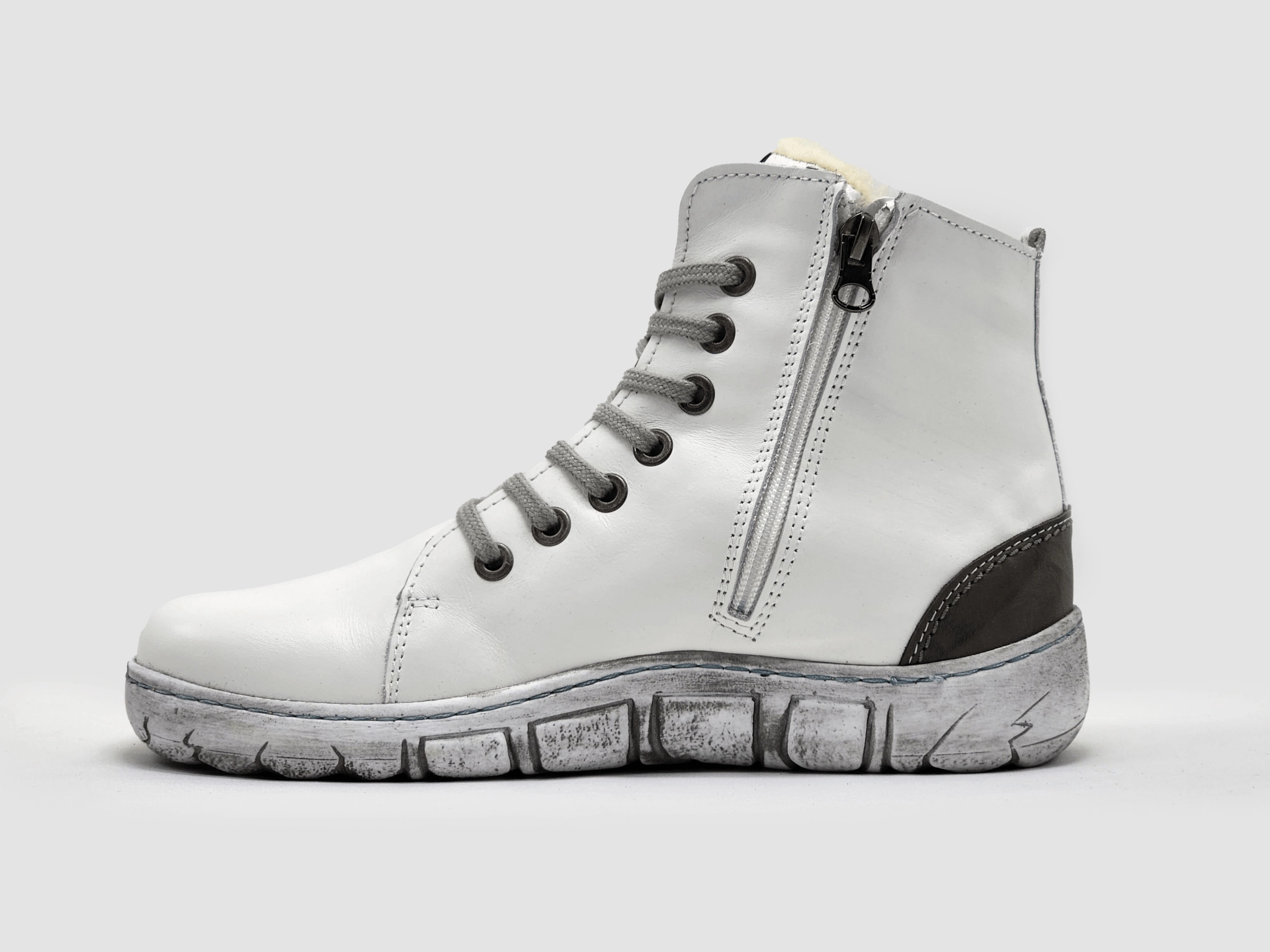 Contoured Midsole Women's Original Thick Wool-Lined Zip-Up Leather Boots - White