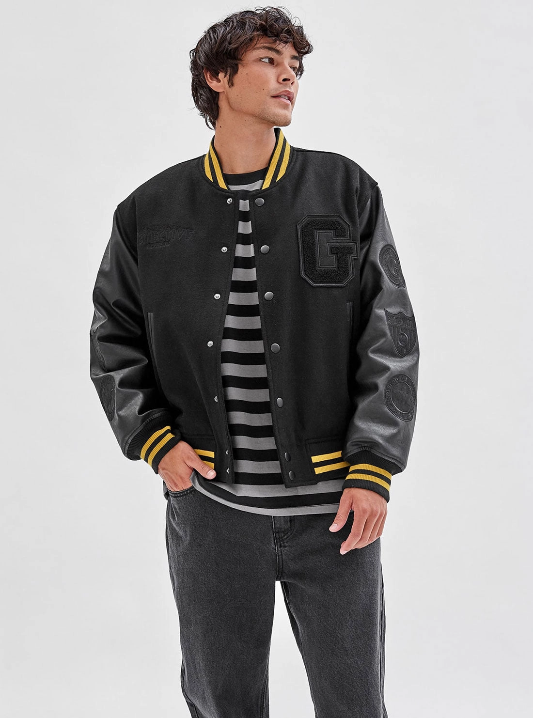 Guess Originals x Batman Black Letterman Jacket Quick Wear Fit Eco Certified Textiles
