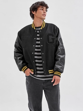 Guess Originals x Batman Black Letterman Jacket Quick Wear Fit Eco Certified Textiles
