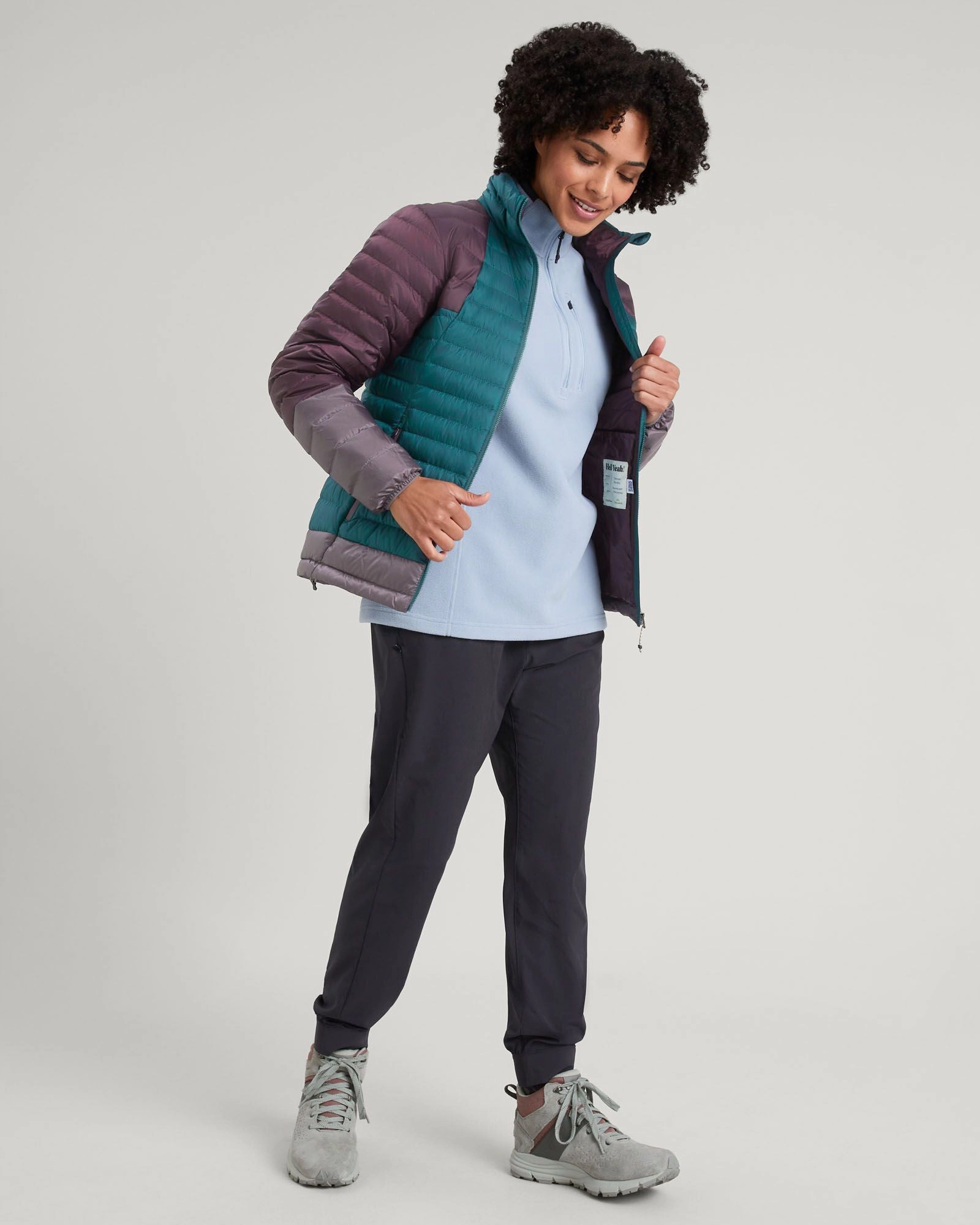 Women's Heli R Down Jacket - Deep Lagoon/Jam/Light Quartz Long Length Reinforced Hems