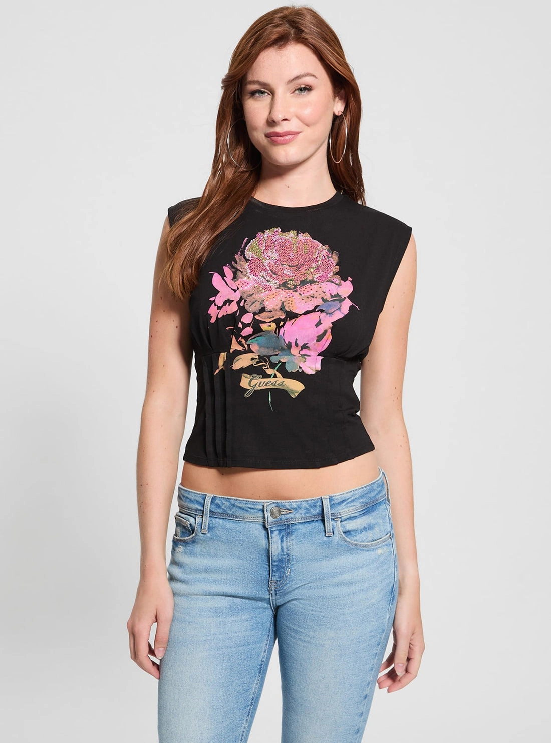 Reinforced Hem Stitching Contemporary Cut Eco Black Pigment Rose Corset T-Shirt
