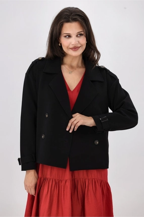 Shine On Label London Cropped Ponte Trench Black No Static Moisture Wicking Fabric