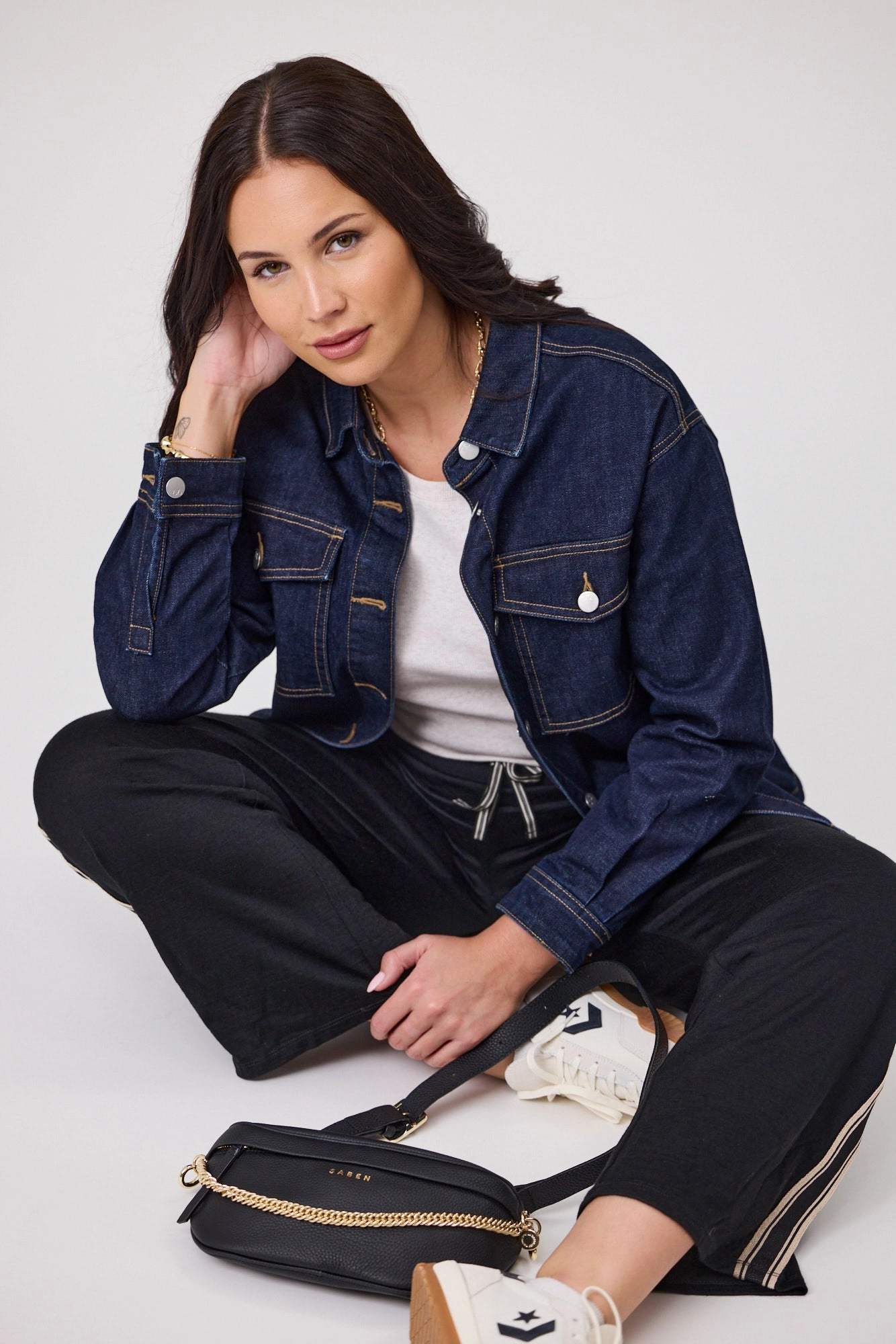 Layered Drape Shine On Label Urban Edge Denim Shacket Dark Indigo