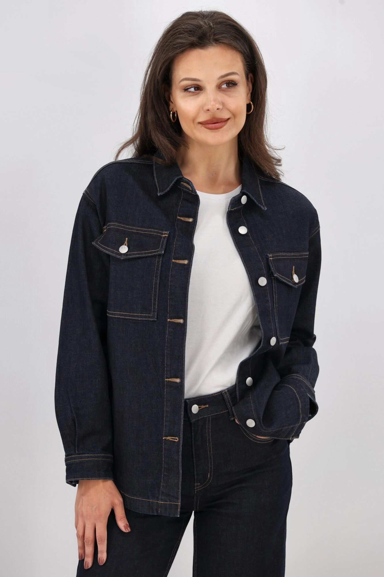 MultiAngleVentilation Anti Static Treatment Shine On Label Urban Edge Denim Shacket Dark Indigo