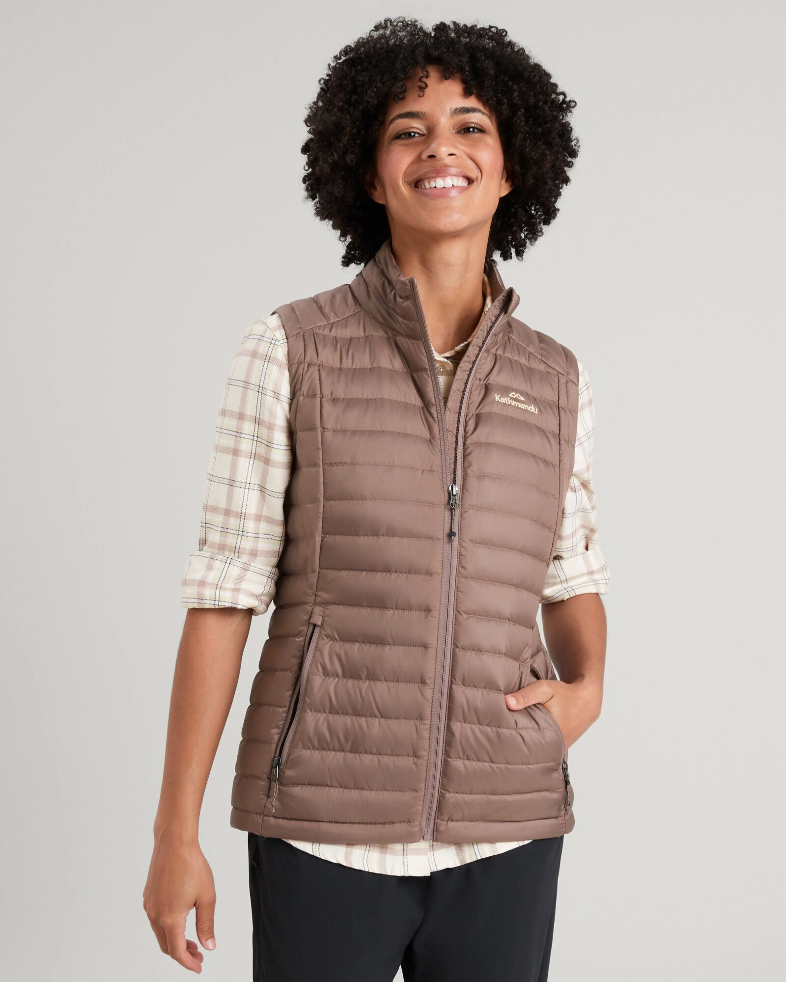 High Density Weave Weekend Style Women's Heli Down Vest - Taupe