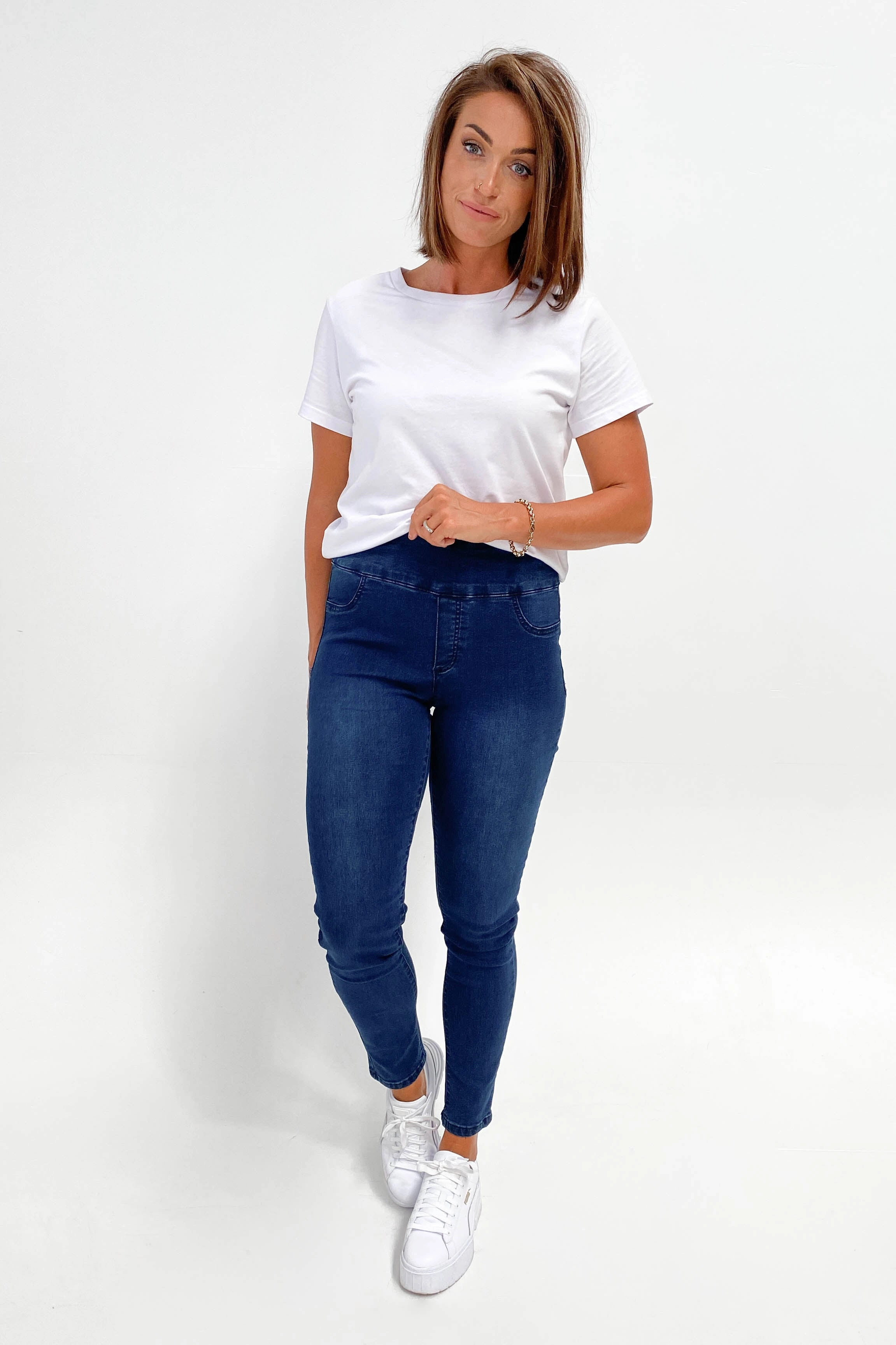 Wakee Denim Moxy Pull On Jean Dark Blue Anti Odor Fitness Training Slim Fit Home Lounge