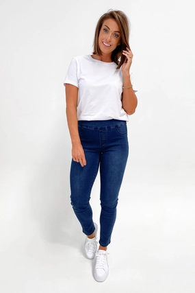 Wakee Denim Moxy Pull On Jean Dark Blue Body Shaping Dance Practice Camping Gear For Adults