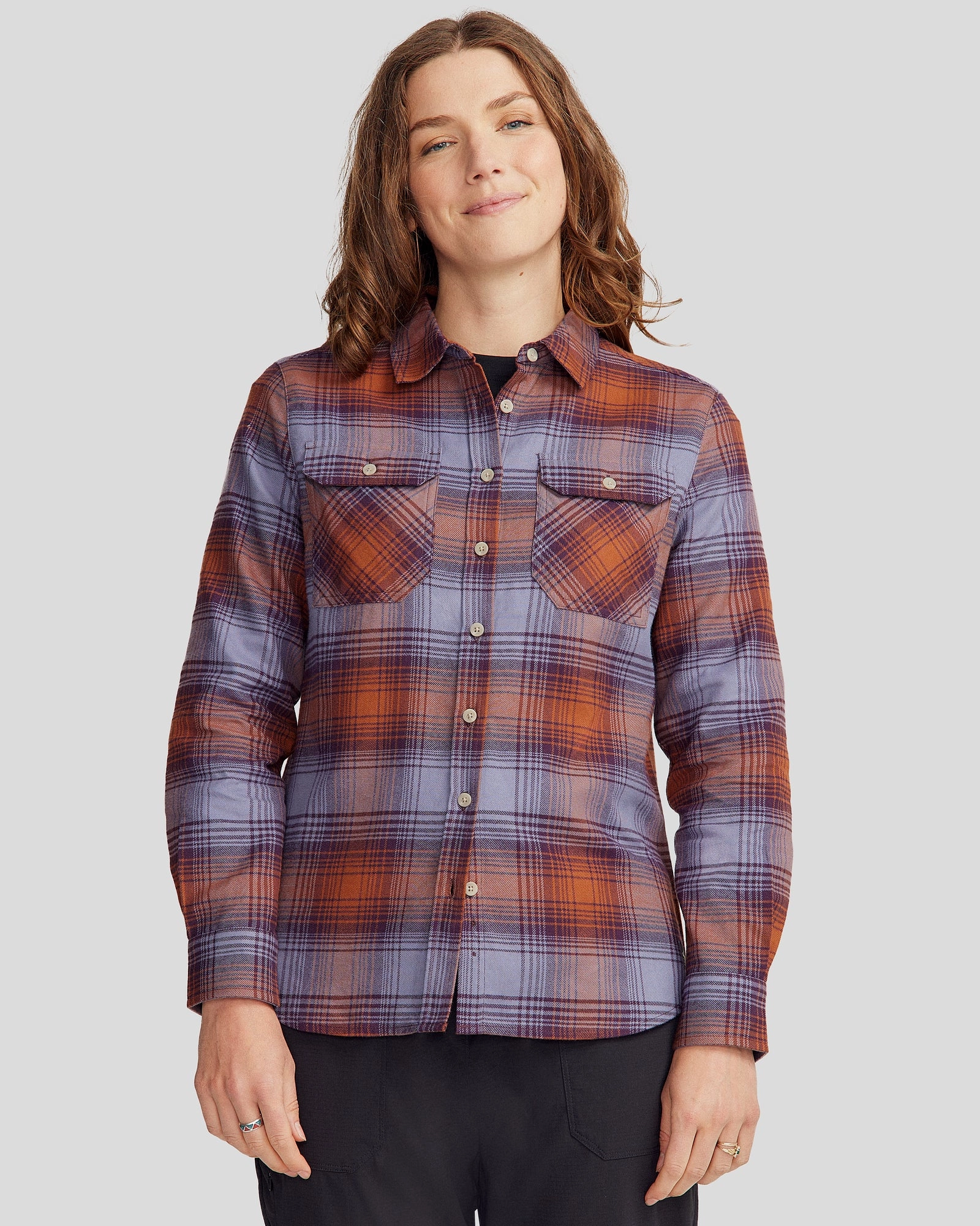 Date night Anti Pilling Finish Women's Carrillon HF Long Sleeve Shirt  - Shadow Plaid Haze