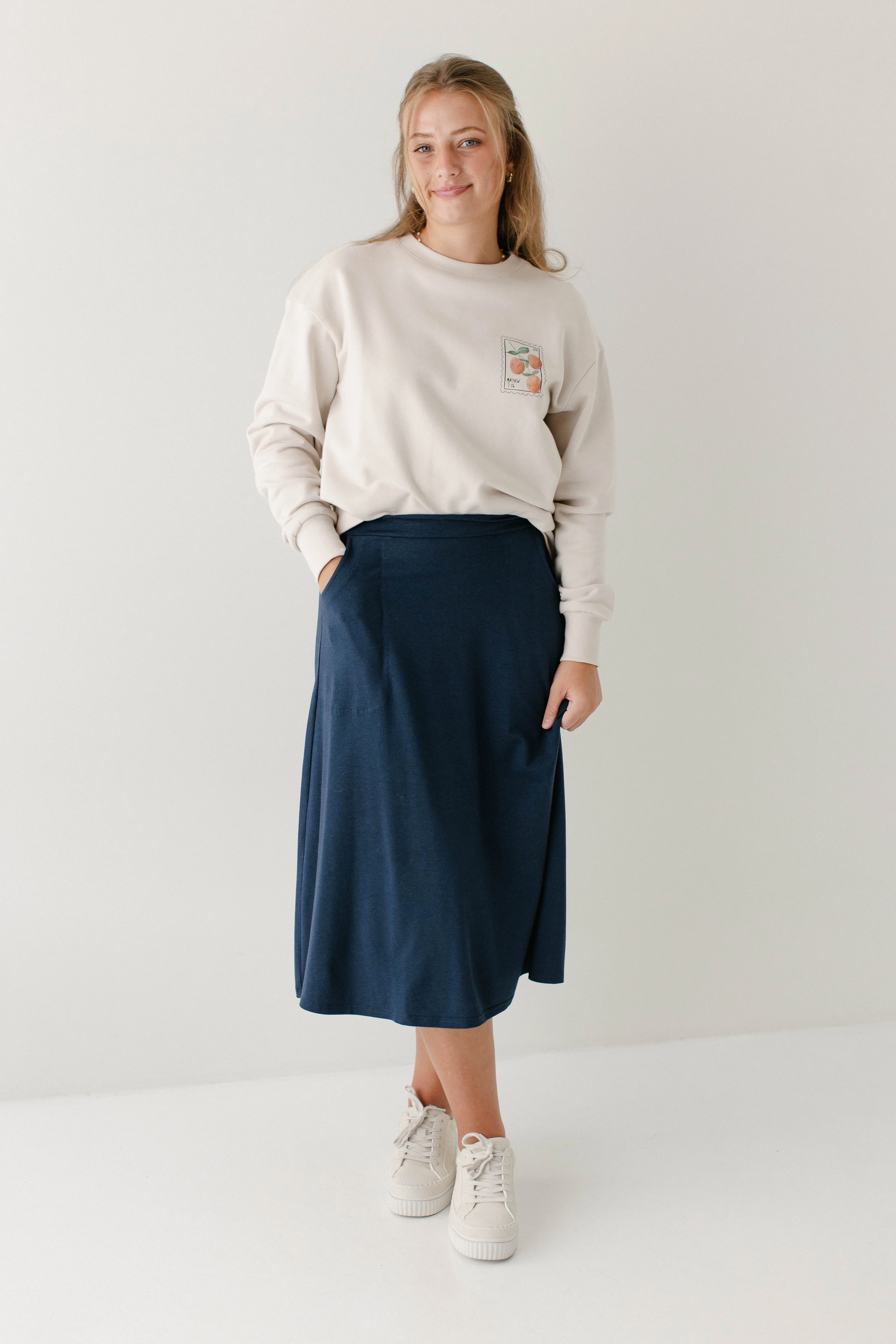 Heritage Inspired 'Tori' Bamboo Cotton Blend Midi Skirt